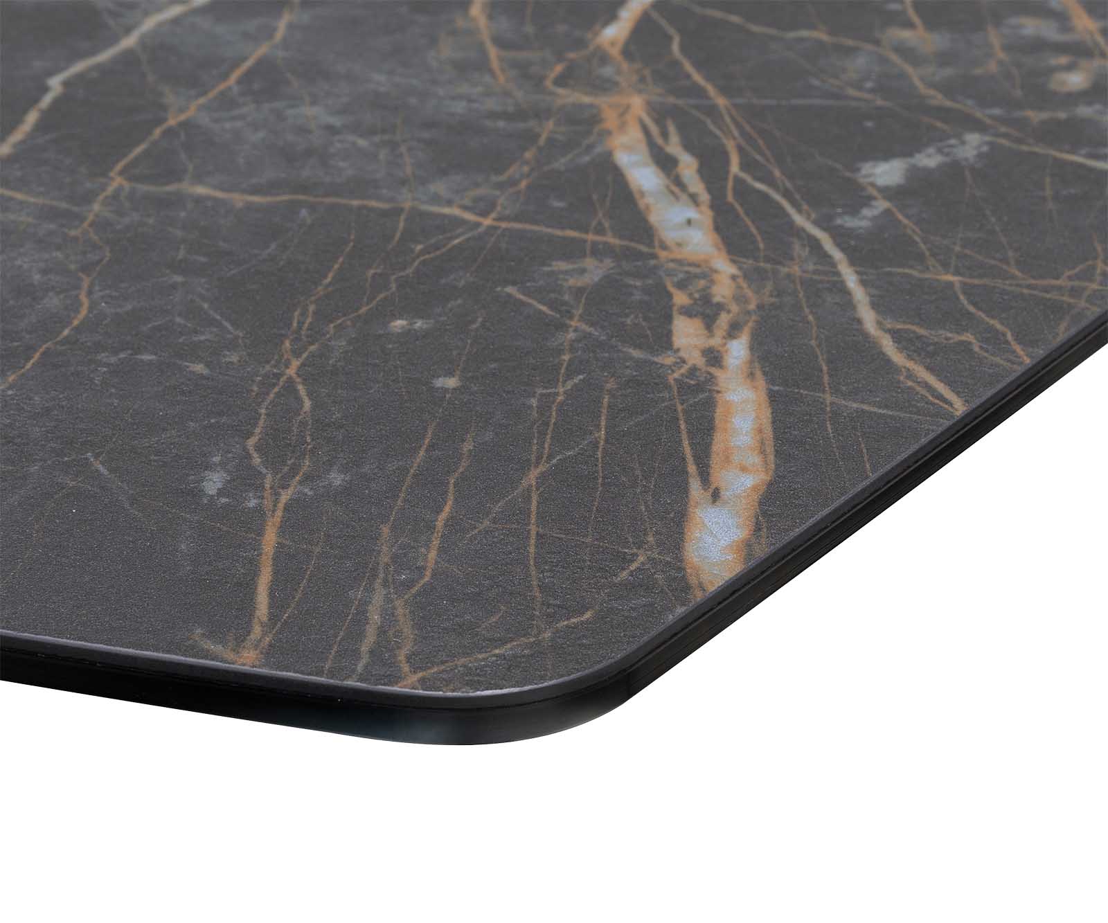 Table-à-manger Edge forme Boot 200x100 céramique Laminam® noir desir brun métal oblique noir 5