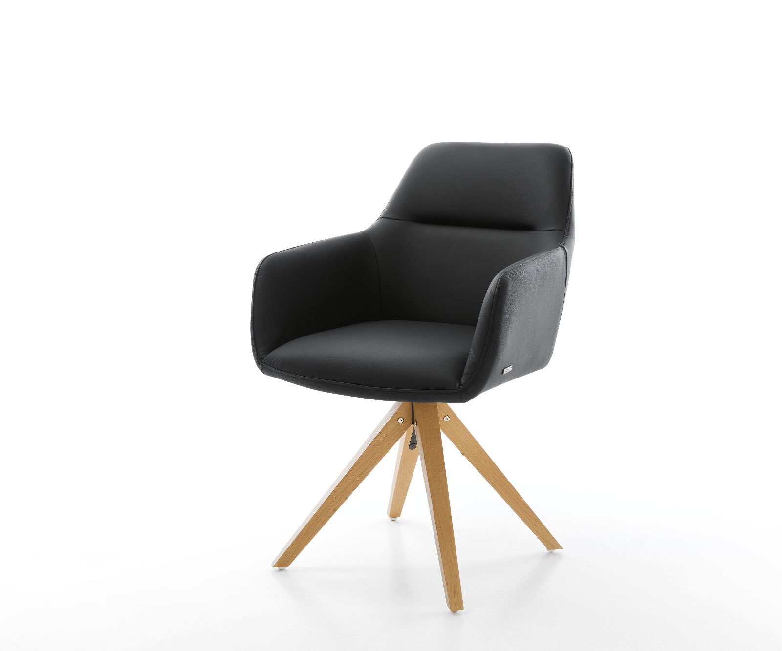 Chaise-de-salle-à-manger Pejo-Flex cuir de vache noir pied en bois angulaire naturel ressorts ensachés