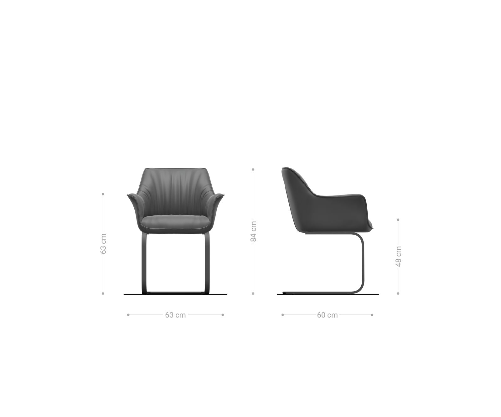 Cantilever Keila-Flex avec accoudoirs tissu texturé gris clair pied cantilever plat noir 6
