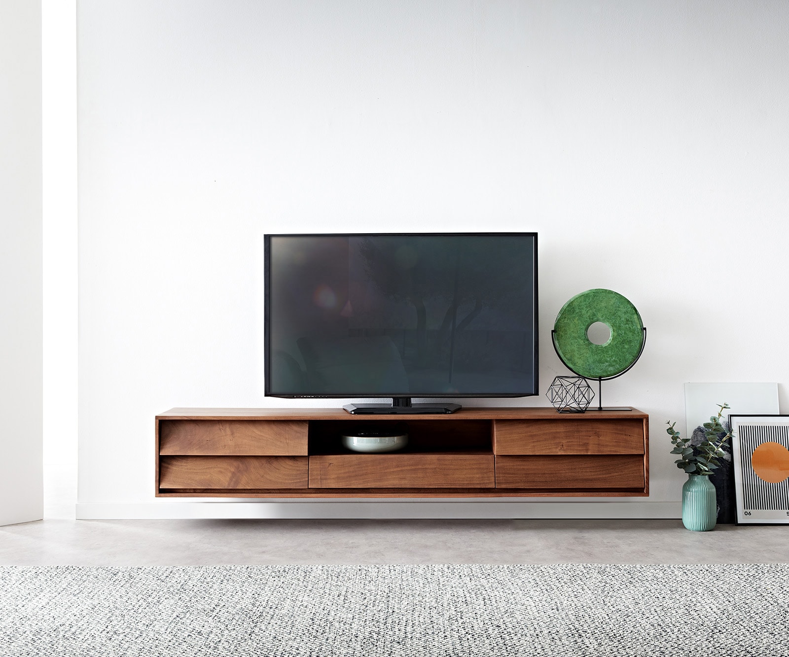 Meuble-TV Eloi 200x35 cm acacia marron 2 portes 1 tiroir flottant 1 Meuble-TV Eloi 200x35 cm acacia marron 2 portes 1 tiroir flottant 1