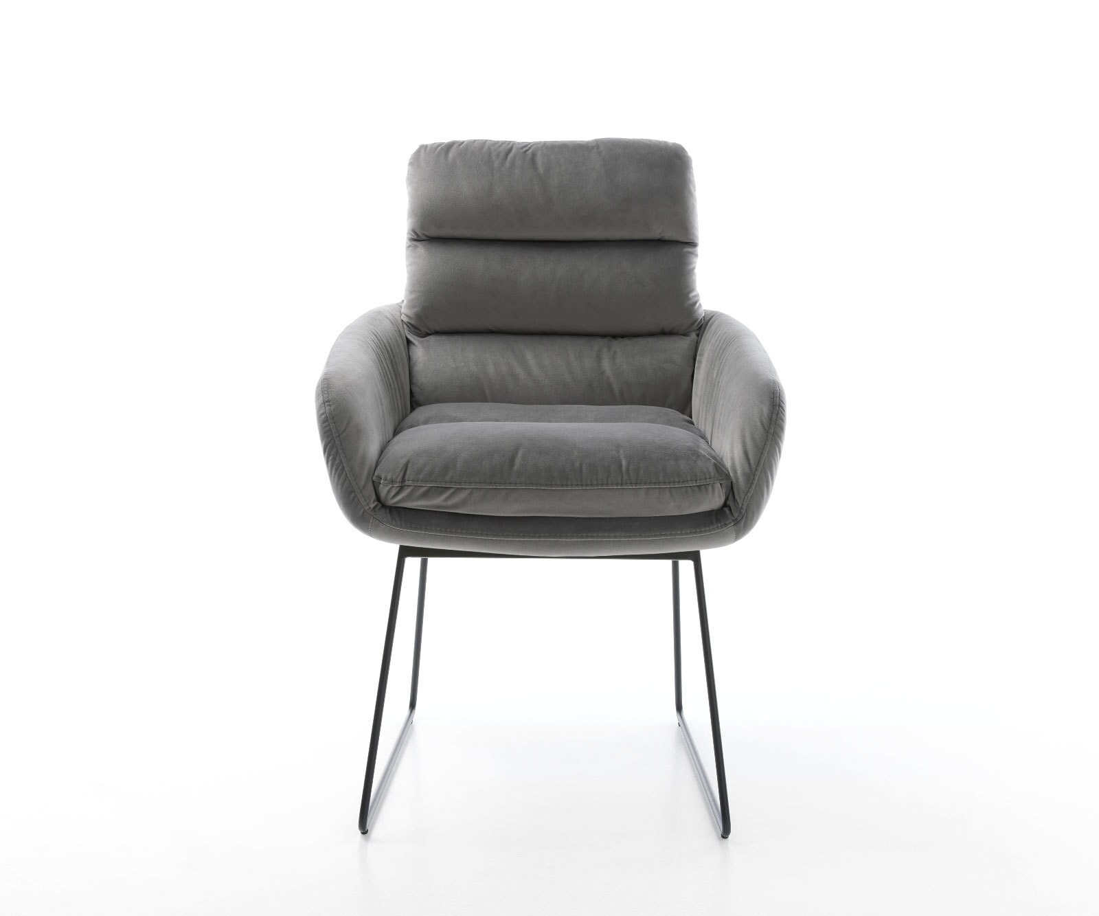 Chaise-de-salle-à-manger Abelia-Flex avec accoudoirs velours gris pied trapèze noir 2