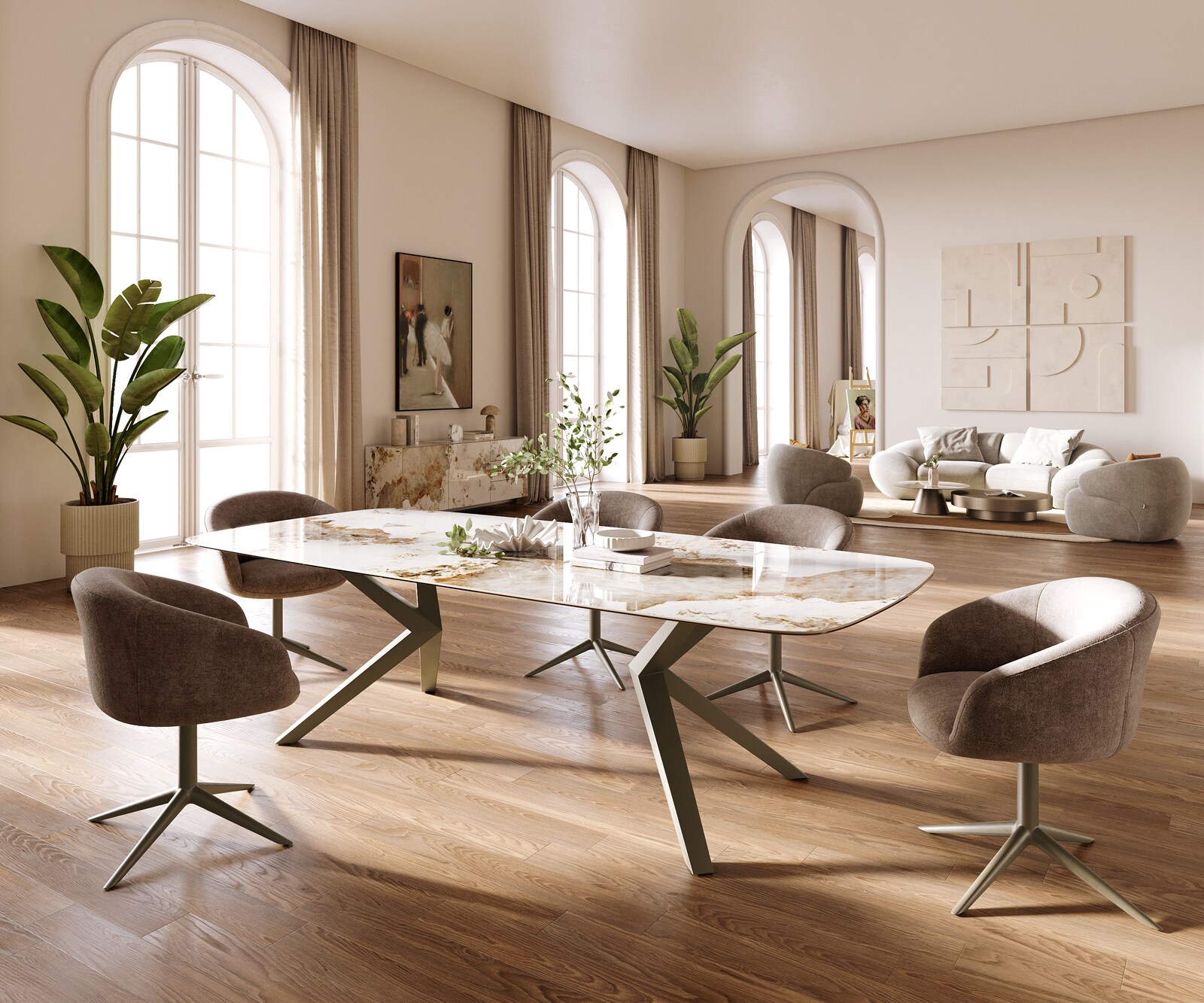 Table à manger Edge Boot 260x120 cm Céramique Minas Melange Blanc-Beige Zenthara kantik Métal Finition effet Titan 6