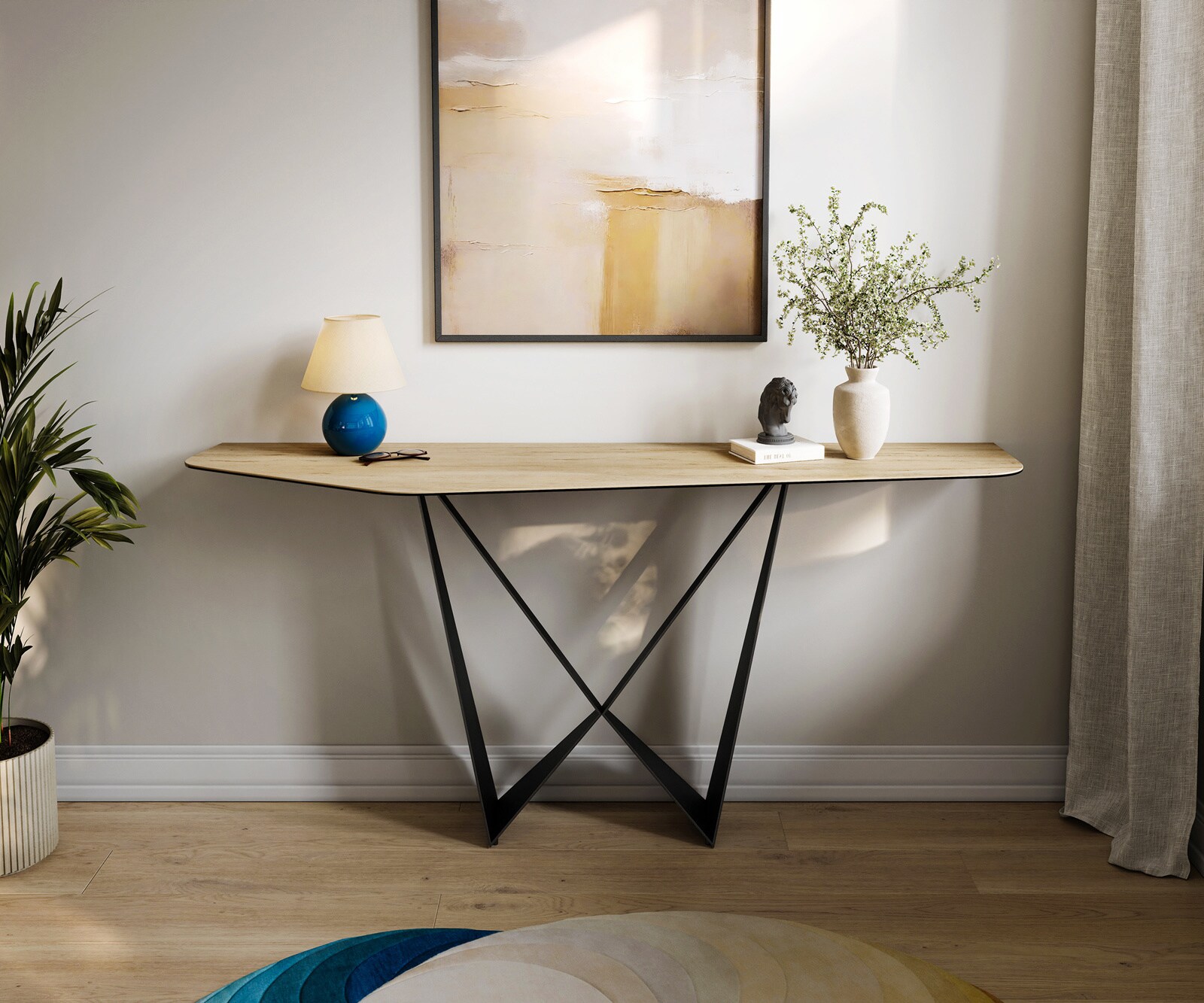 Console Edge Polygonal 180x50 cm Céramique Laminam® Sabbia Eichefarbig Spios Métal Noir 4
