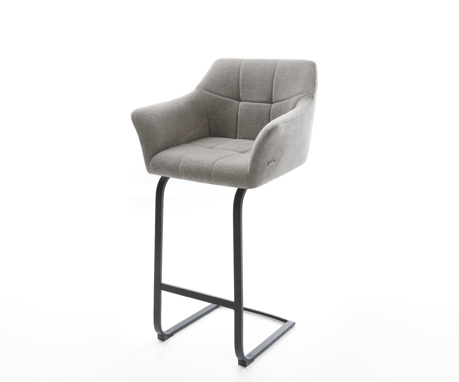 Chaise-de-bar Yulo-Flex Tissu structuré doux Gris Pied cantilever plat noir Noir 1