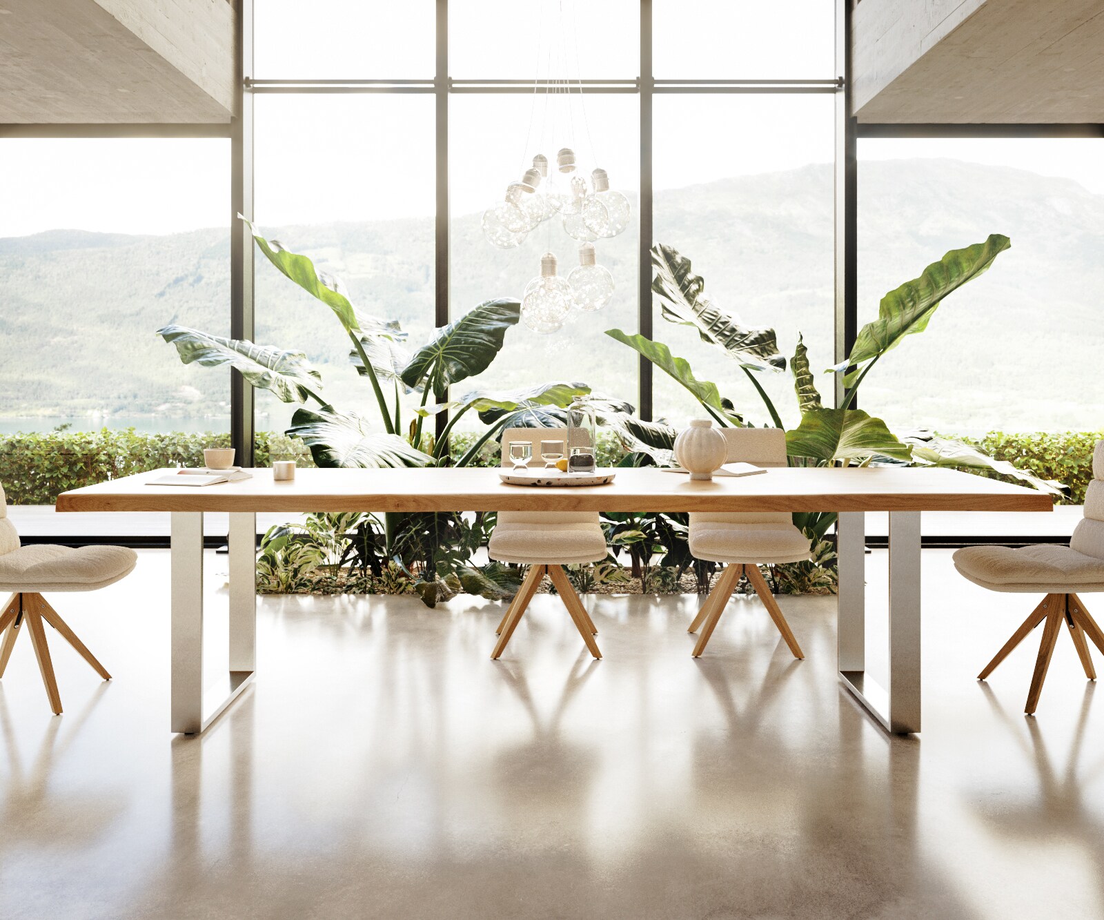 Table à manger Edge 300x100 chêne nature acier inoxydable mince Live-Edge 4