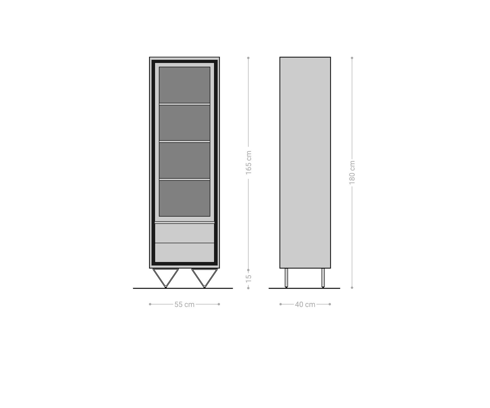 Vitrine Stonegrace 60x175 acacia nature 1portes  2 tiroirs placage en pierre pieds en V 6