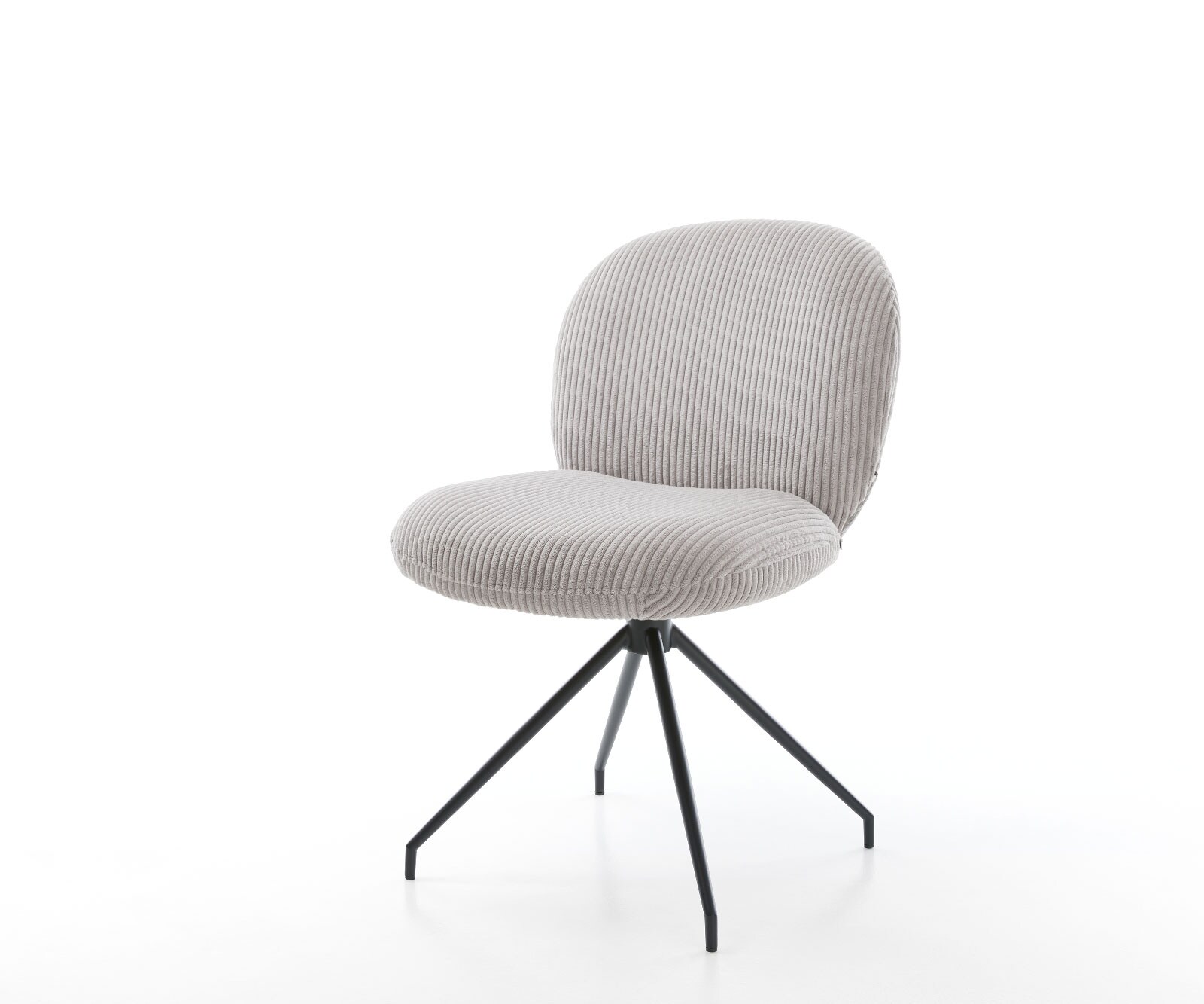 Chaise-pivotante Nube-Flex côtelé gris argenté pied croisé conique noir pivotement sur 180° ressorts ensachés