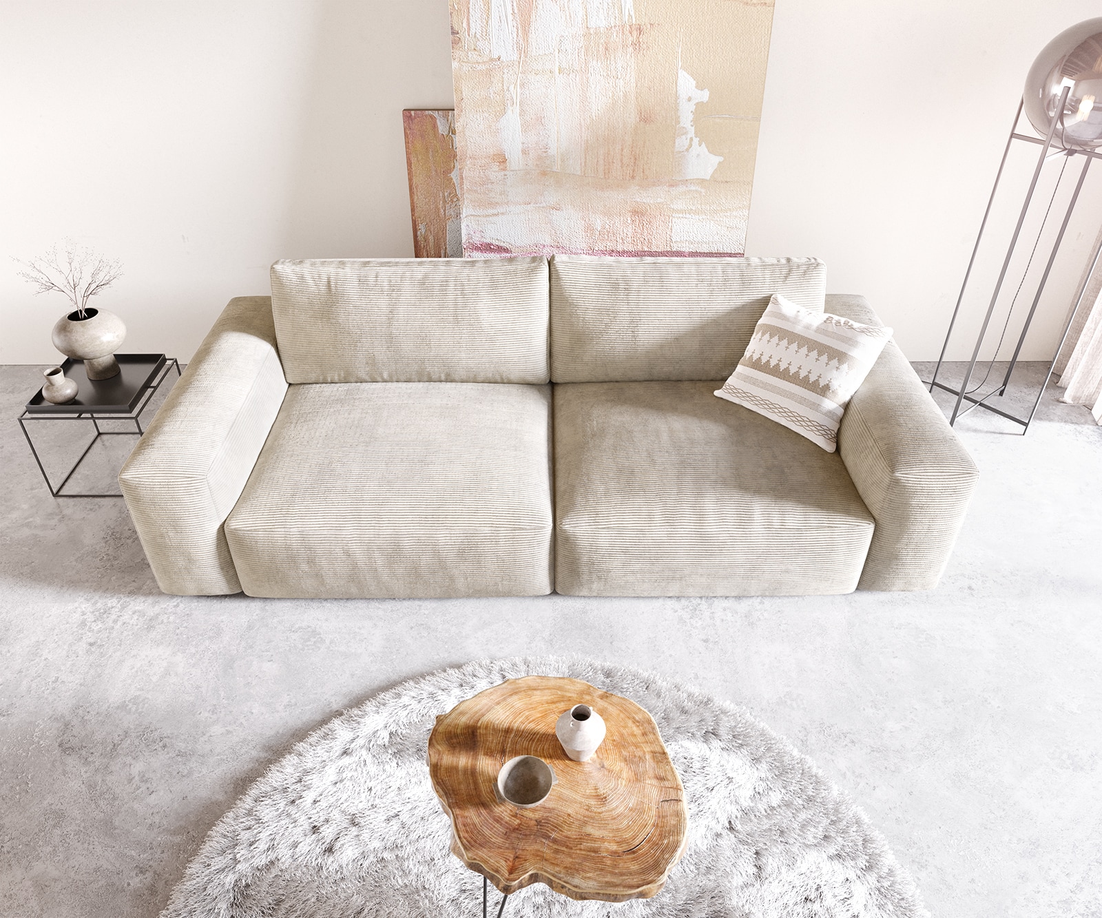 Grand-canapé Lanzo XL 270x130 cm Velours côtelé Beige 3 Grand-canapé Lanzo XL 270x130 cm Velours côtelé Beige 3