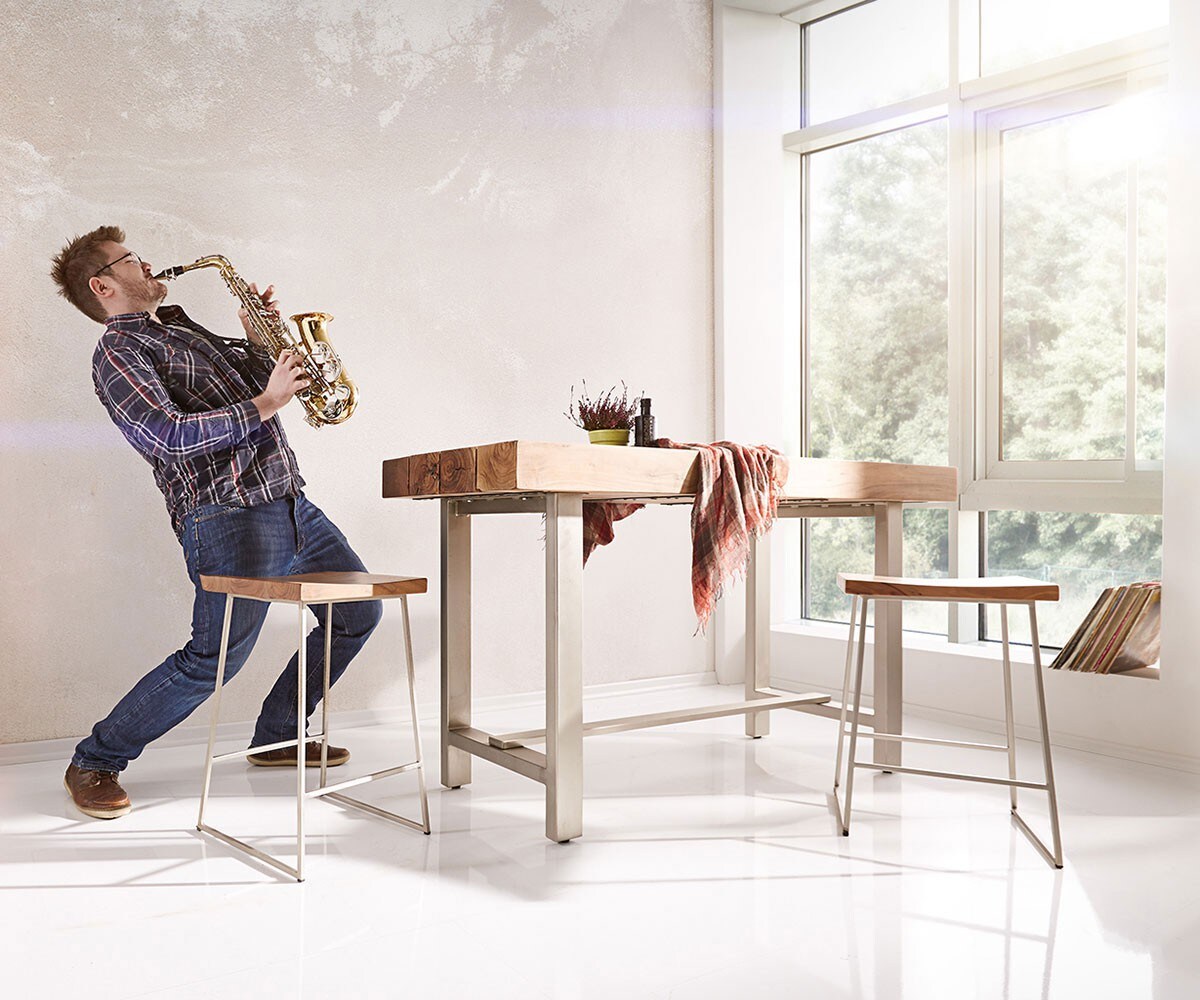 Table-bar Blokk 165x60 cm cadre métallique acacia nature 7