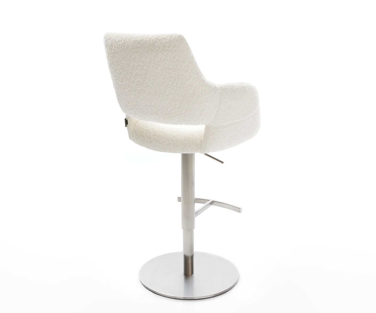 Chaise-de-bar Yago-Flex Bouclé Blanc Pied pivotant réglable en hauteur Acier inoxydable pivotant Ressorts ensachés 4