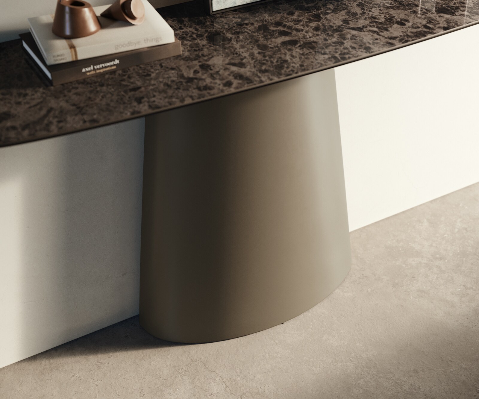 Console Edge forme bateau 140x40 cm Céramique Emperador Extra Lucidato Dunkelbraun Conos Métal Effektfinish Titan 5