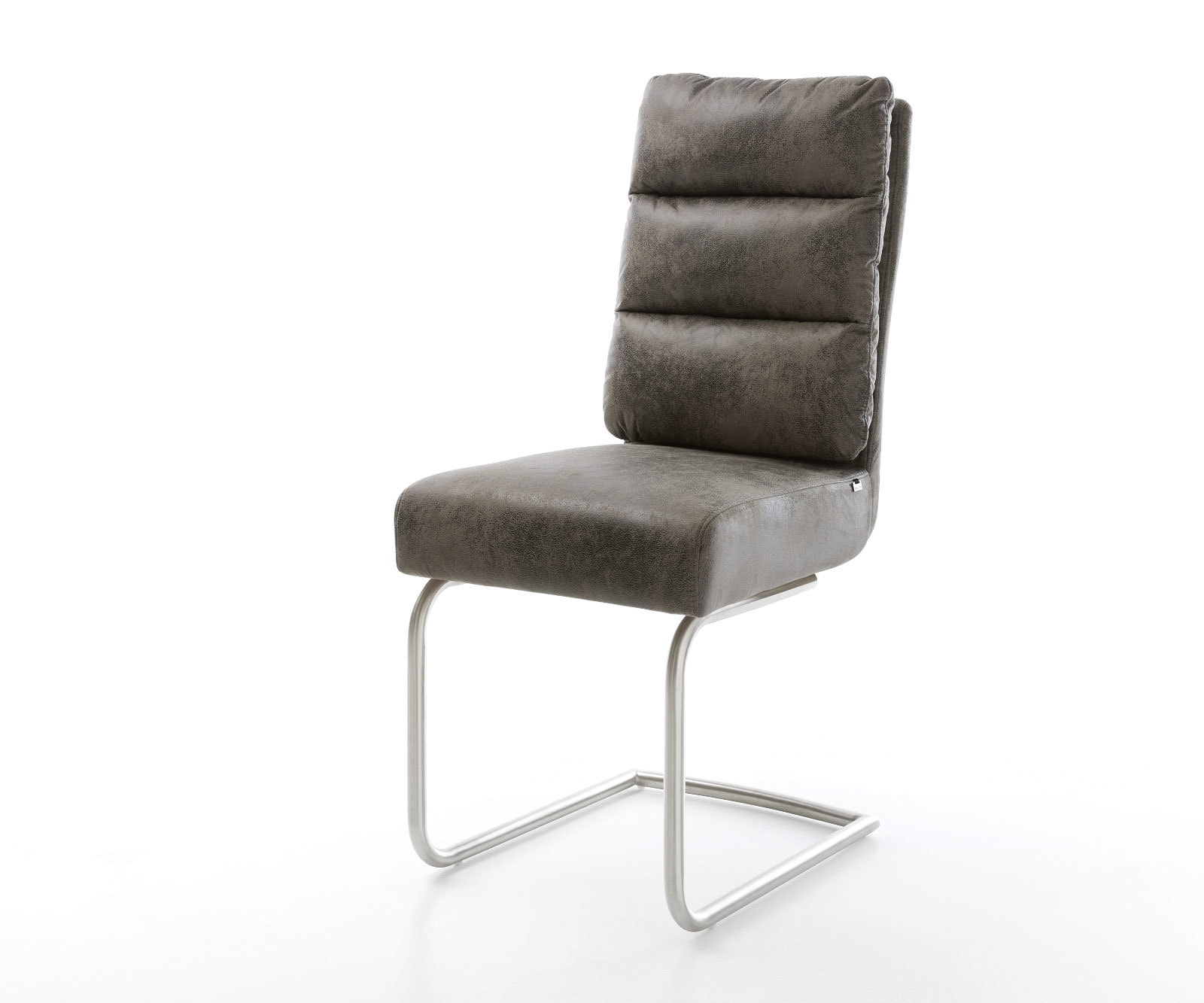 Cantilever Pela-Flex microvelours gris antique pied cantilever rond acier inoxydable brossé ressorts ensachés 1