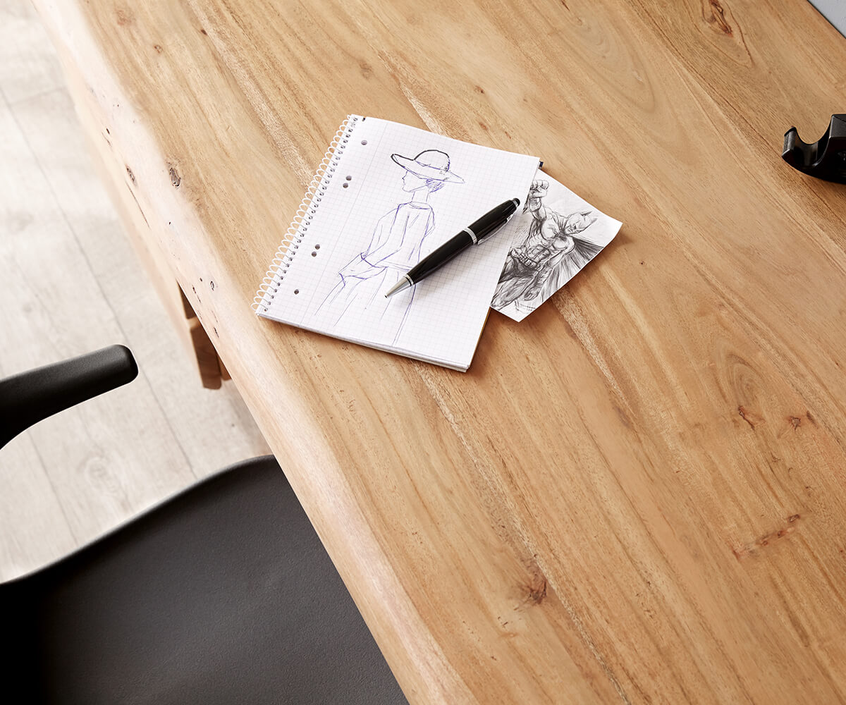 Table-bureau Live-Edge 150x60 cm acacia nature 3 tiroirs 3