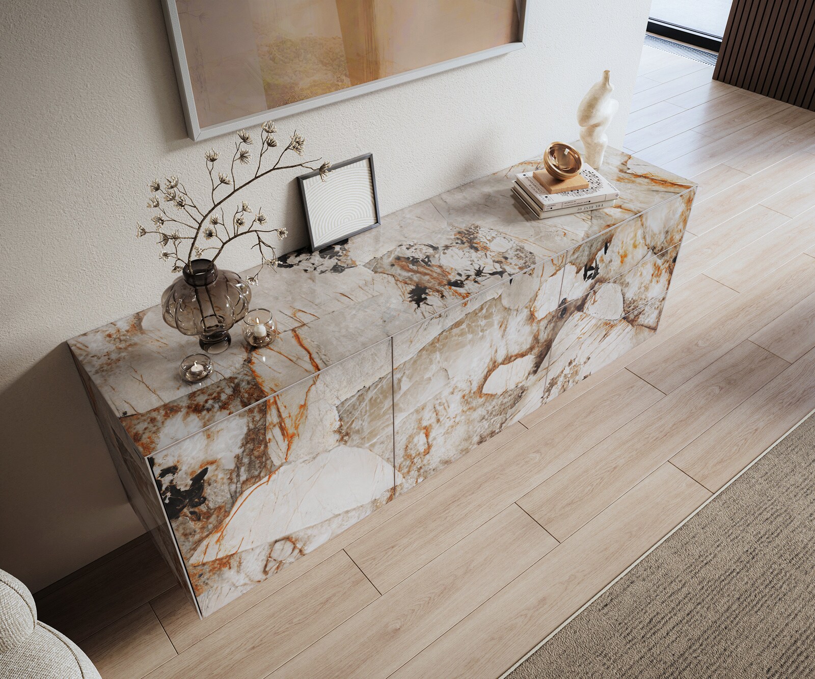 Buffet Cuor 180 cm Céramique Patagonia raffinée 2 Portes 3 Tiroirs Flottant 3