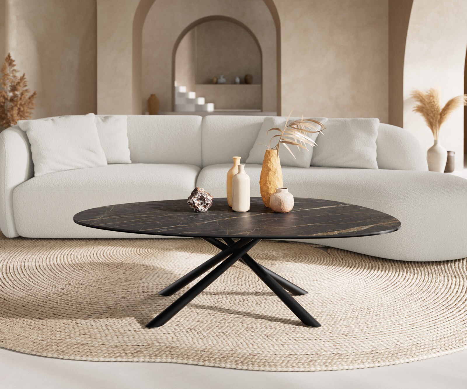 Table basse Edge Oval 140x75 cm céramique Laminam® Noir Desir brun Sarity métal noir 1