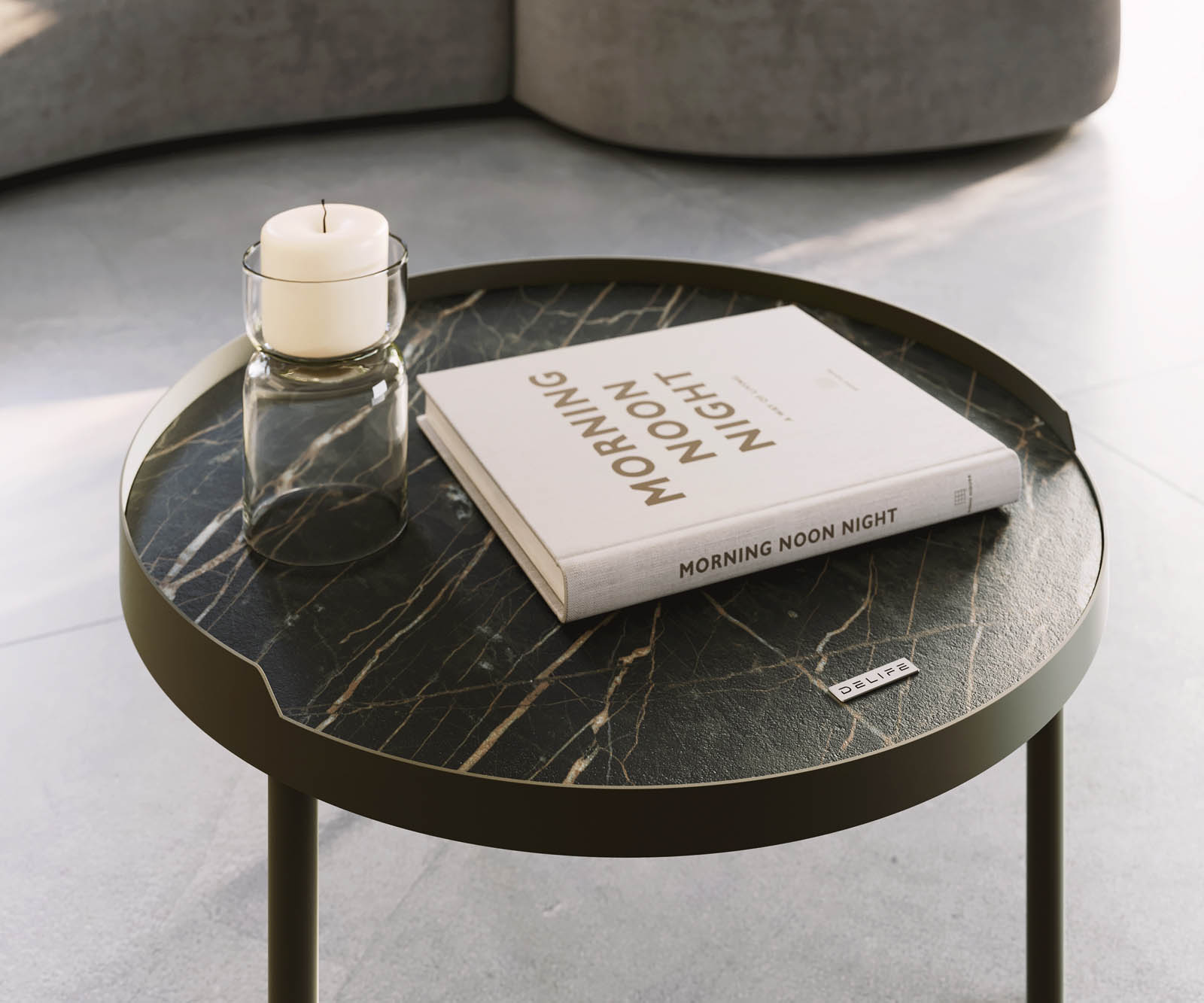 Table-basse Torell 50x50 cm Céramique Laminam®Noir Désir Marron Cadre métallique finition effet titane 7