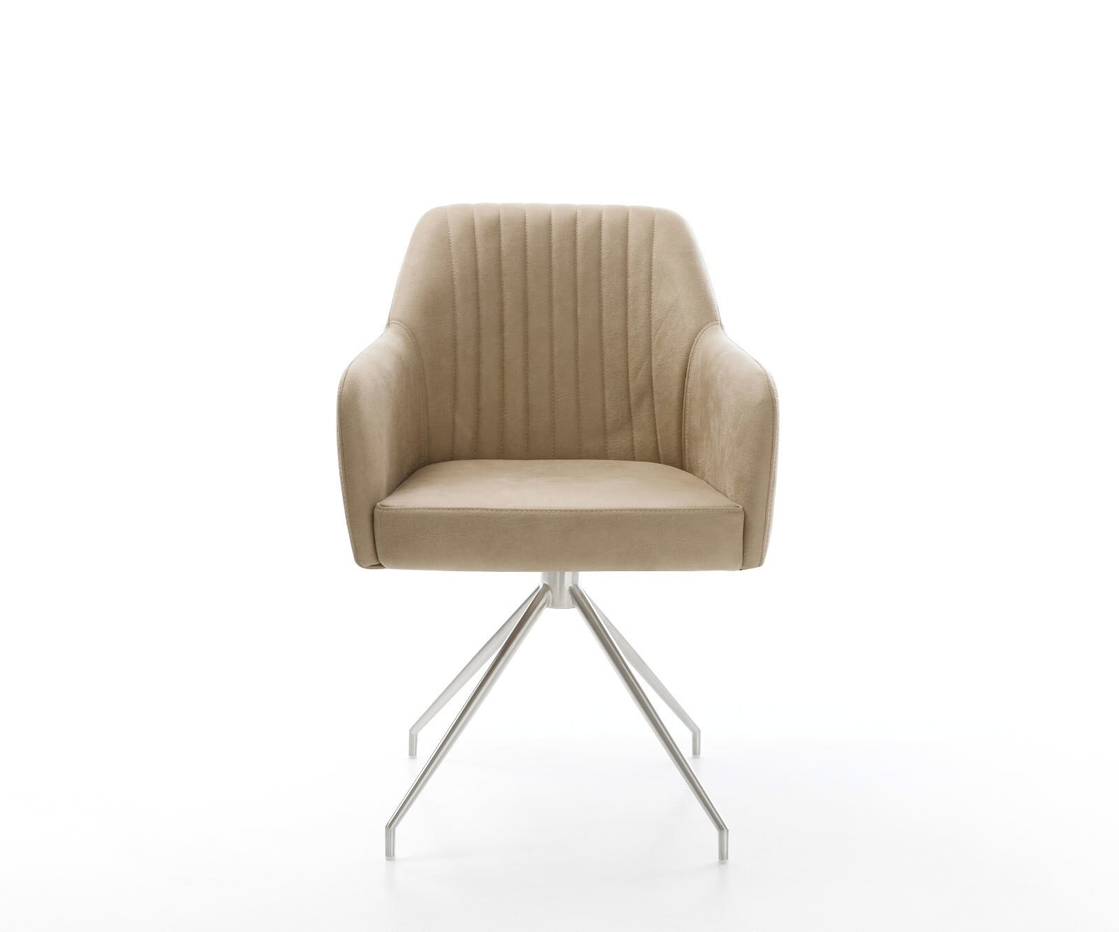 Chaise-de-salle-à-manger Greg-Flex microvelours beige vintage pied croisé conique acier inoxydable brossé ressorts ensachés 1