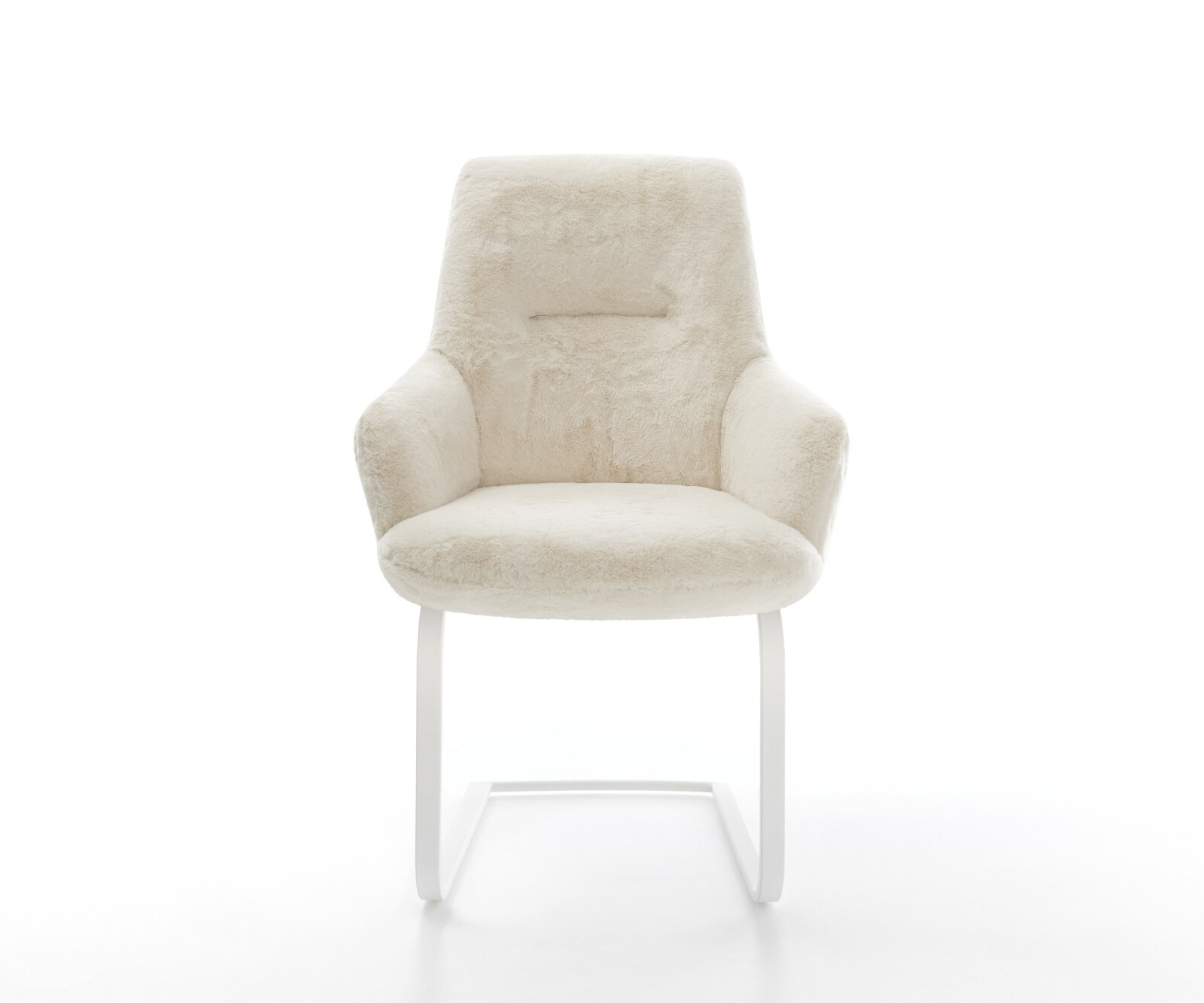 Cantilever Zelia-Flex avec accoudoirs peluche crème-blanc pied cantilever plat blanc ressorts ensachés 2