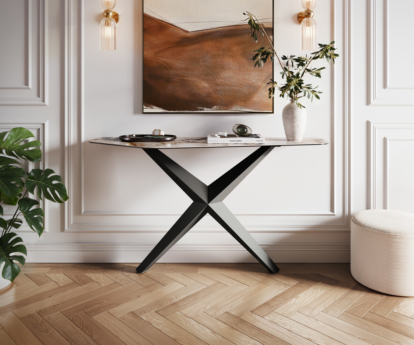 Console Edge Polygonal 140x50 cm Céramique Patagonia Poliert Zentharo Métal Noir 4