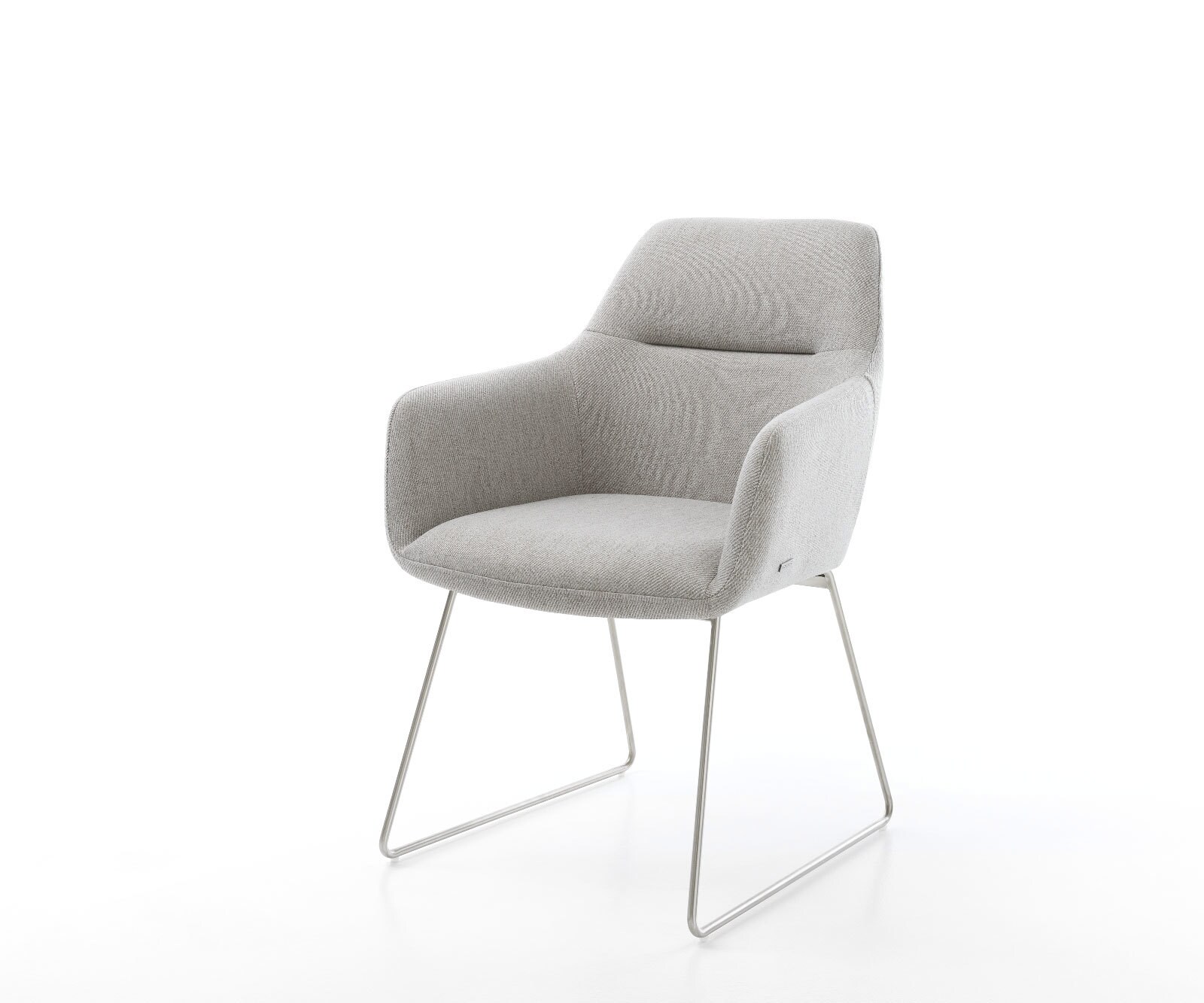 Chaise-de-salle-à-manger Pejo-Flex rayures gris clair pied trapèze acier inoxydable brossé ressorts ensachés