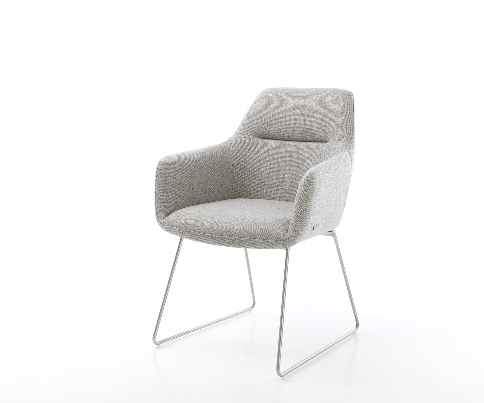 Chaise-de-salle-à-manger Pejo-Flex rayures gris clair pied trapèze acier inoxydable brossé ressorts ensachés Chaise-de-salle-à-manger Pejo-Flex rayures gris clair pied trapèze acier inoxydable brossé ressorts ensachés