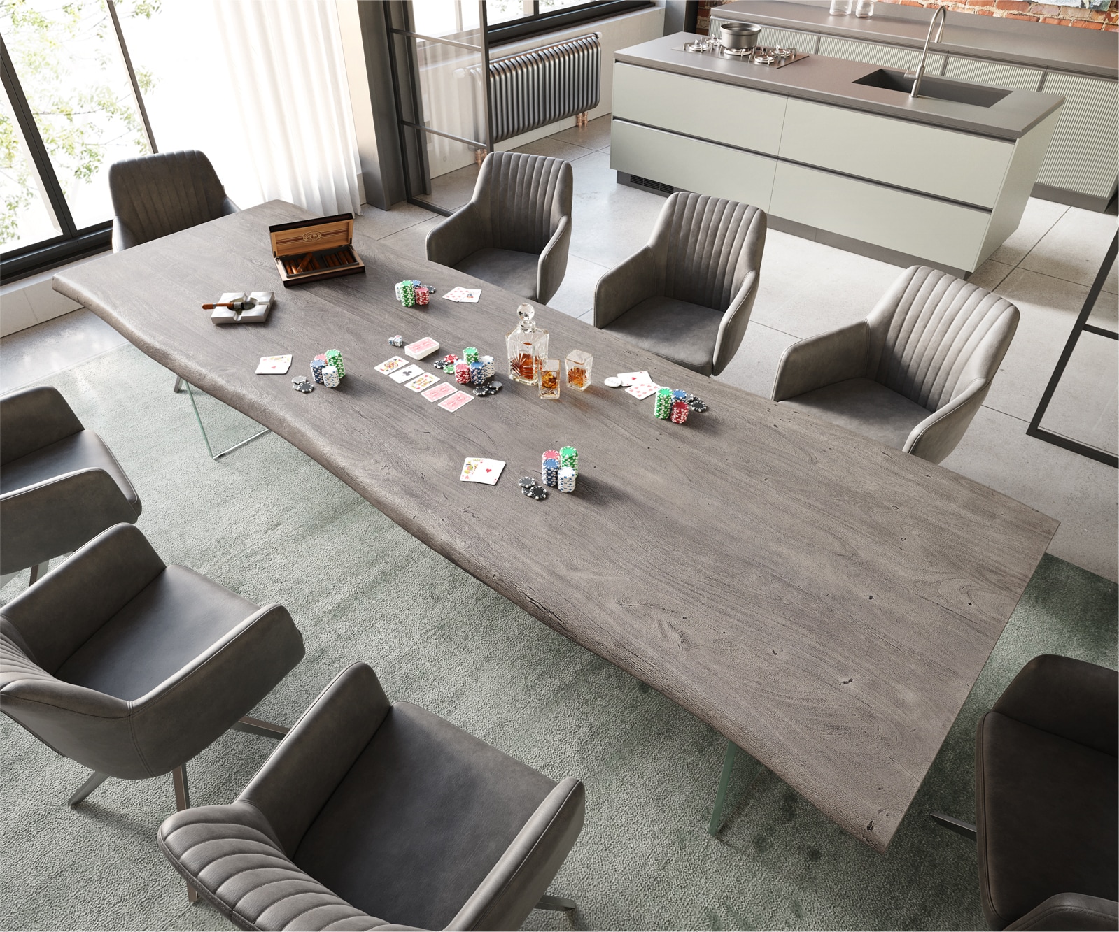 Table à manger Edge 300x100 XL acacia platine verre Live-Edge 1 Table à manger Edge 300x100 XL acacia platine verre Live-Edge 1