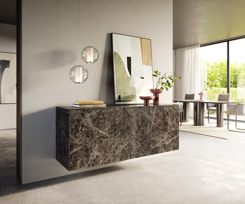 Buffet Cuor 150 cm Céramique Emperador Extra Lucidato brun foncé 3 Portes Flottant