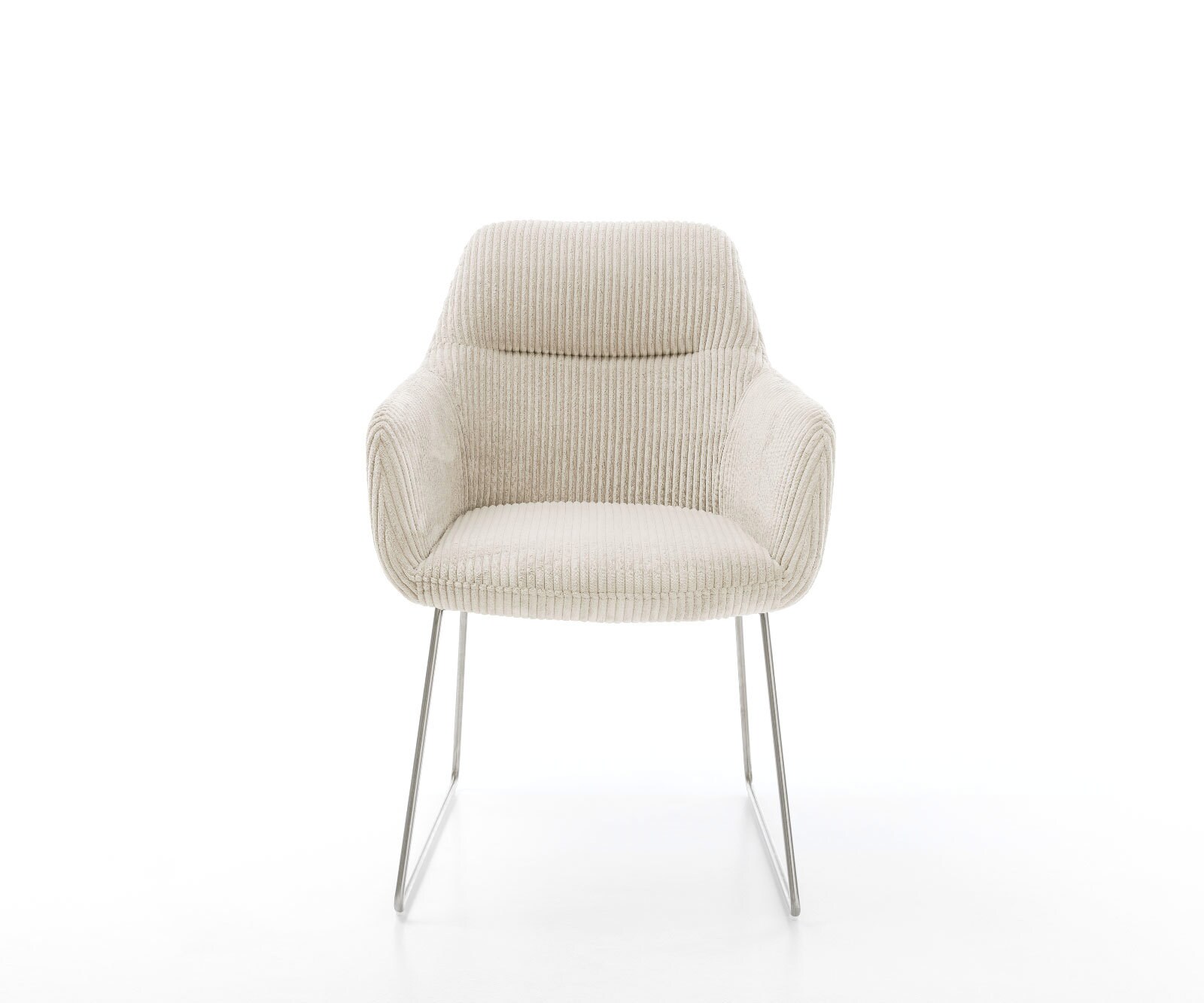 Chaise-de-salle-à-manger Pejo-Flex côtelé beige vintage pied trapèze acier inoxydable brossé ressorts ensachés 1