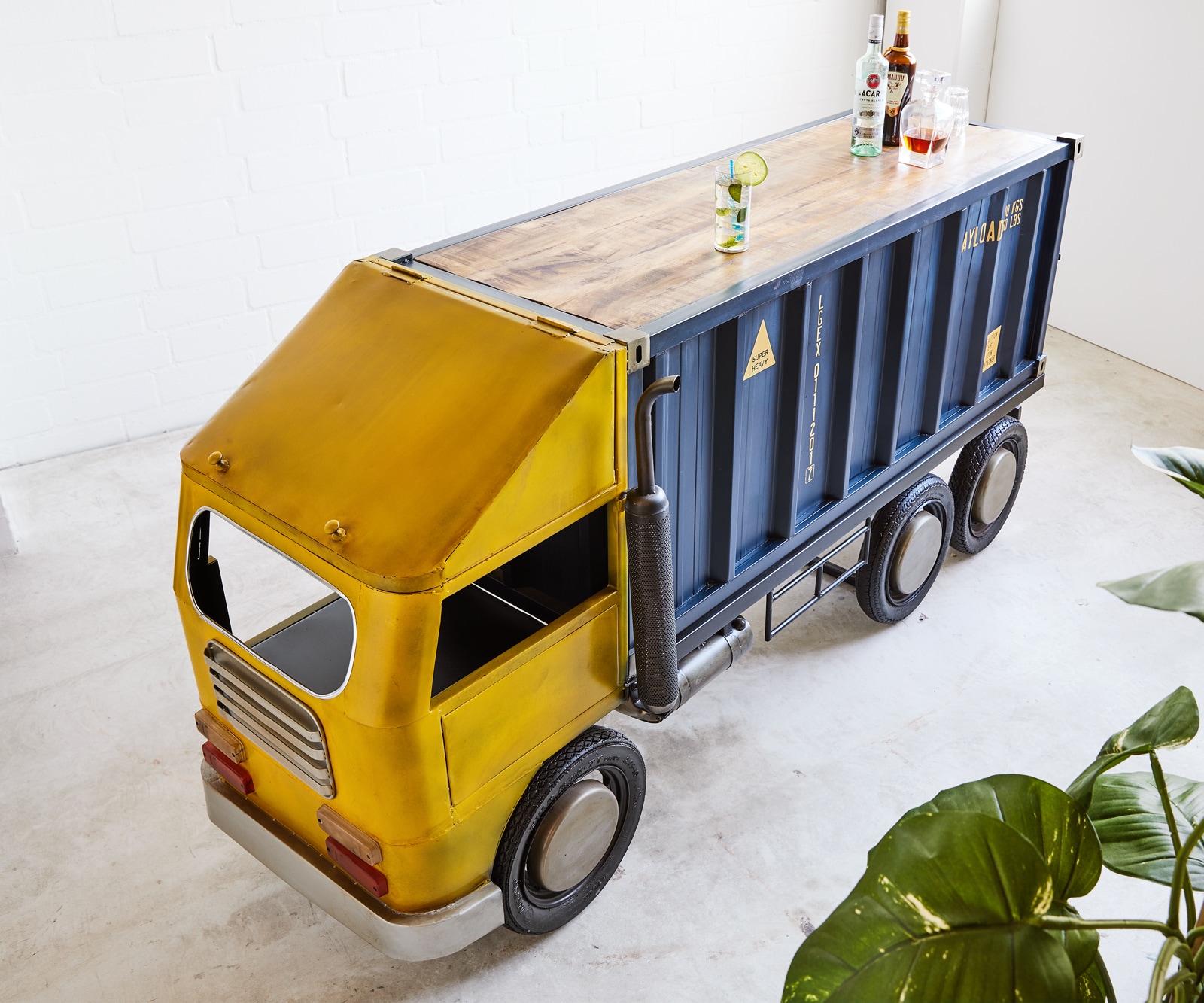 Bar camion 220x110 cm Métal Bois de mangue Bleu Jaune 3 Bar camion 220x110 cm Métal Bois de mangue Bleu Jaune 3