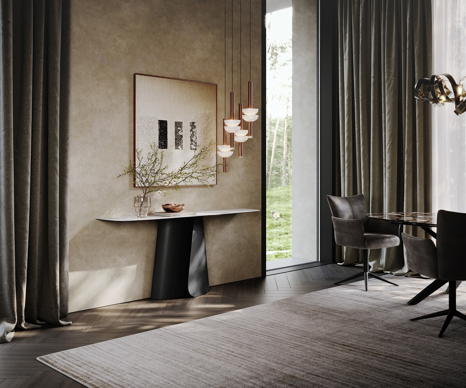 Console Edge forme bateau 180x40 cm Céramique Laminam® Statuarietto Weiß Livos Métal Noir 6