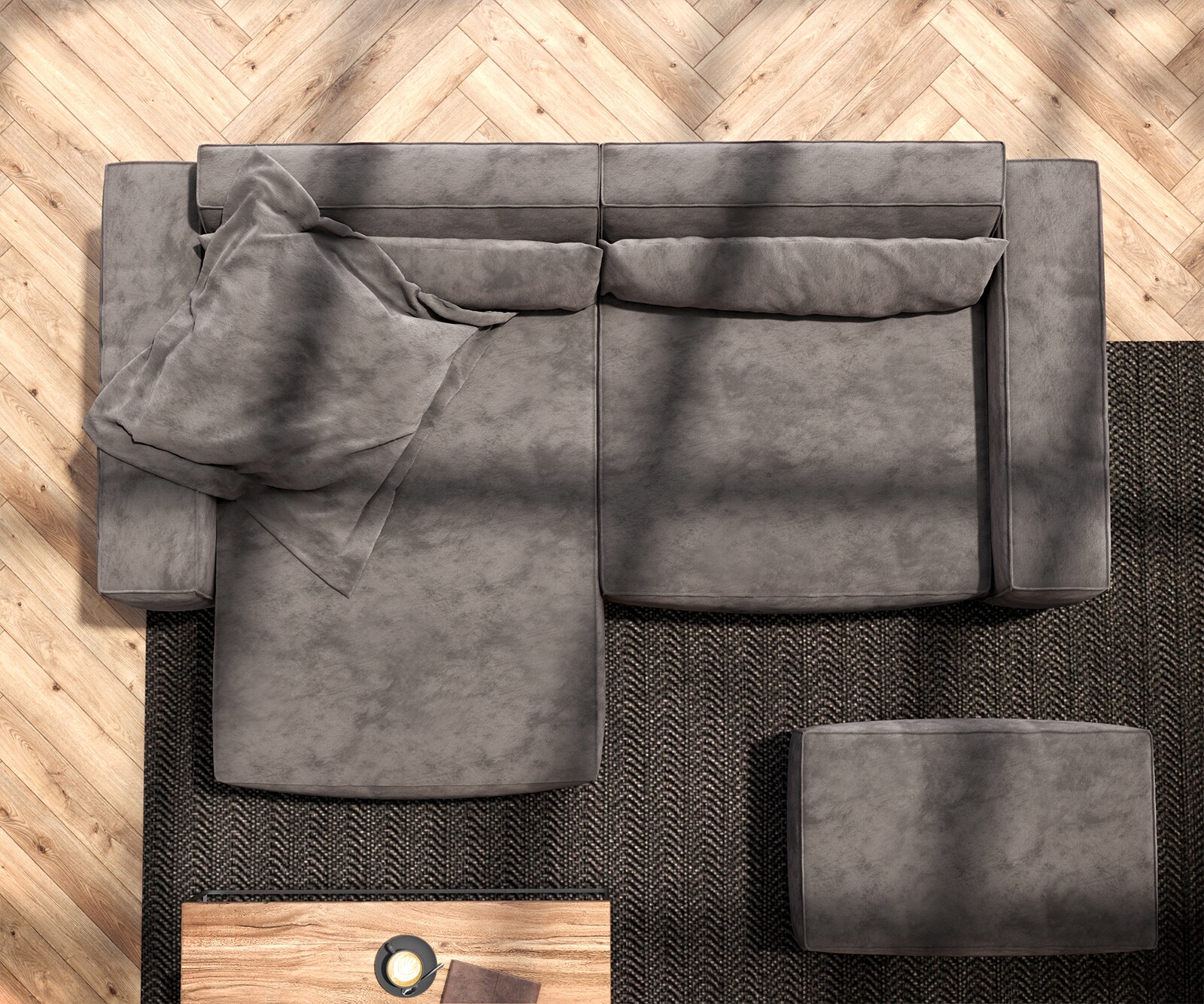 Canapé d'angle Sirpio 230x150 cm Microfibre Marron Kaki Recamiere variable avec Tabouret 5