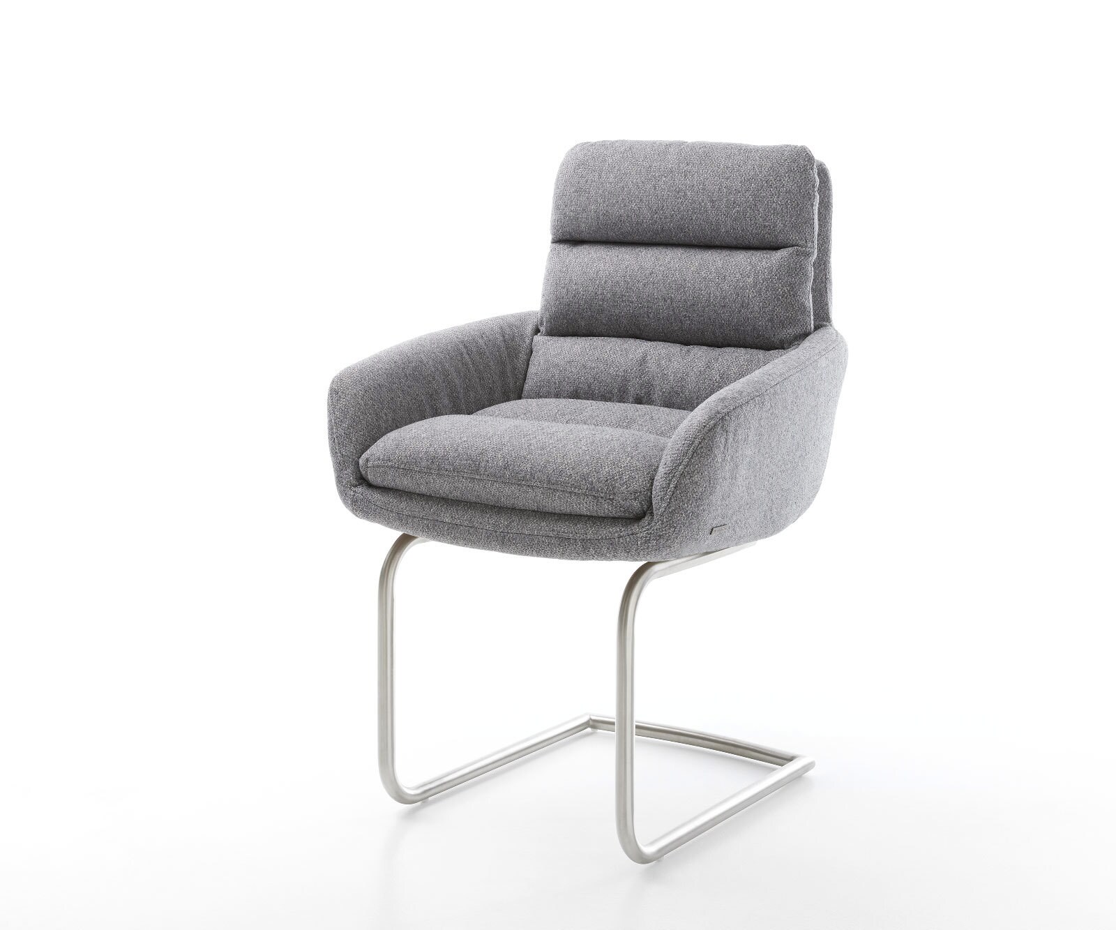 Cantilever Abelia-Flex avec accoudoirs tissu texturé gris clair pied cantilever rond acier inoxydable brossé