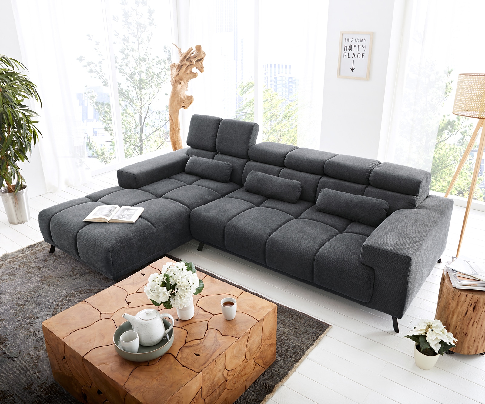 Canapé-d'angle Ordino 285x200 microfibre noir ottomane gauche réglage électrique de la profondeur d'assise 3 Canapé-d'angle Ordino 285x200 microfibre noir ottomane gauche réglage électrique de la profondeur d'assise 3