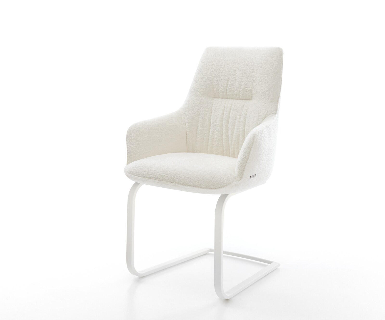 Cantilever Zelia-Flex avec accoudoirs bouclé doux beige pied cantilever plat blanc ressorts ensachés