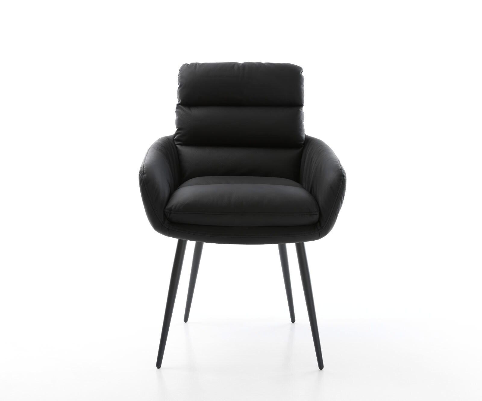 Chaise-de-salle-à-manger Abelia-Flex avec accoudoirs cuir de vache noir 4 pieds coniques noir 1 Chaise-de-salle-à-manger Abelia-Flex avec accoudoirs cuir de vache noir 4 pieds coniques noir 1