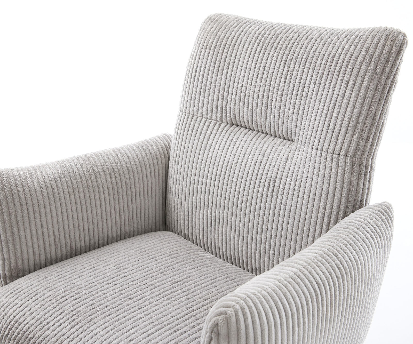 Chaise-de-salle-à-manger Jova-Flex avec accoudoirs côtelé gris argenté 4 pieds coniques noir ressorts ensachés 4