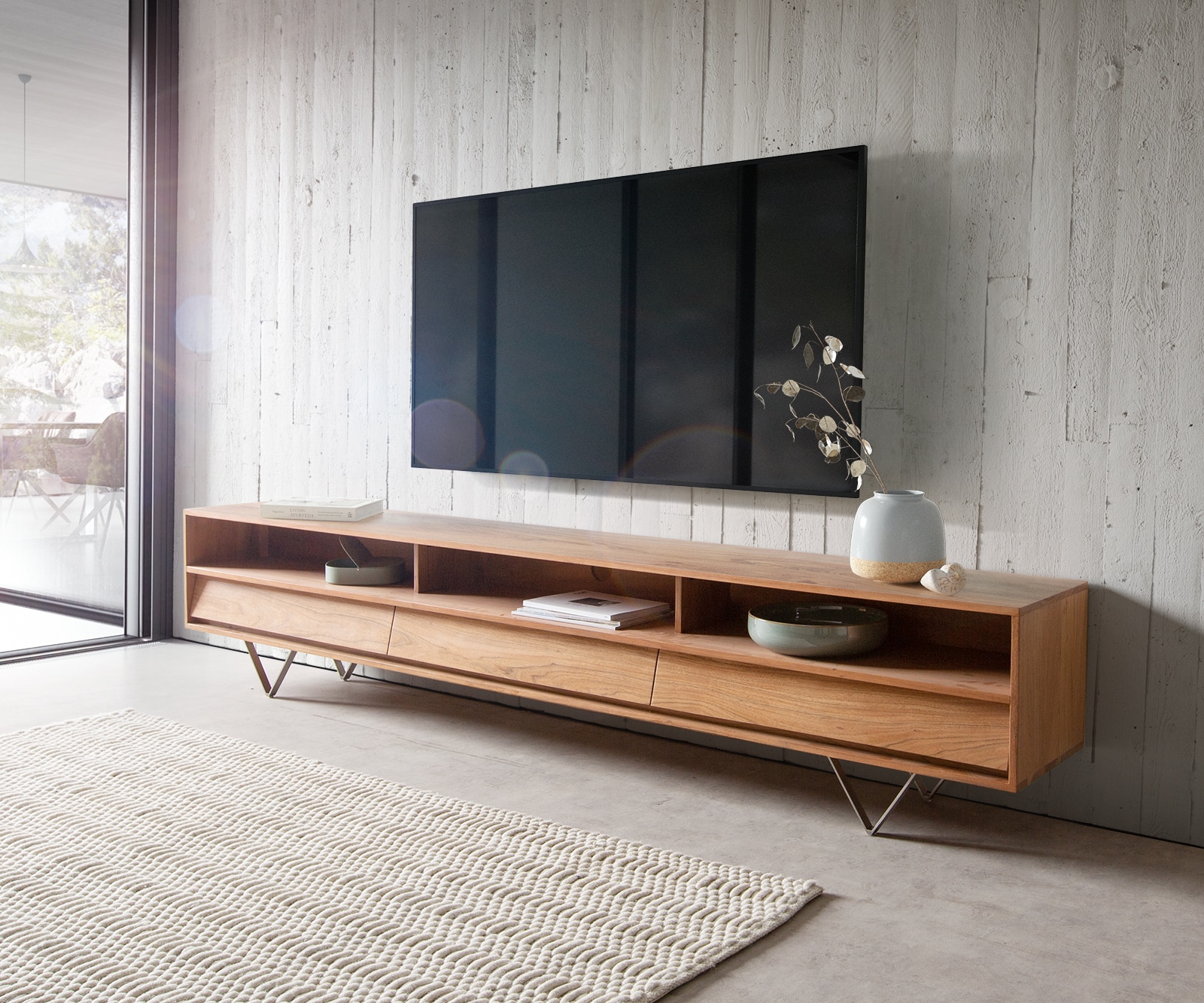 Meuble-tv Eloi acacia massif 3D-optique 2 Meuble-tv Eloi acacia massif 3D-optique 2