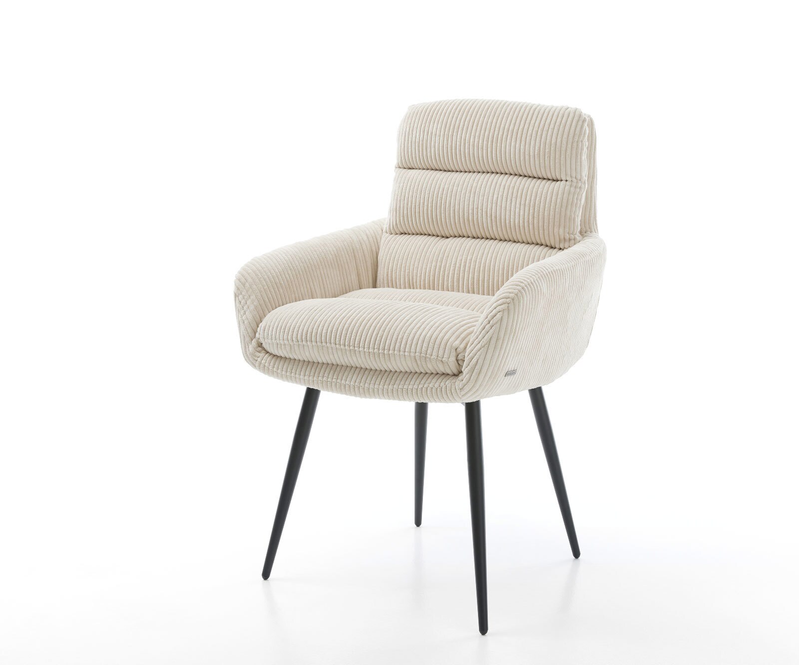 Chaise-de-salle-à-manger Abelia-Flex avec accoudoirs côtelé beige vintage 4 pieds coniques noir