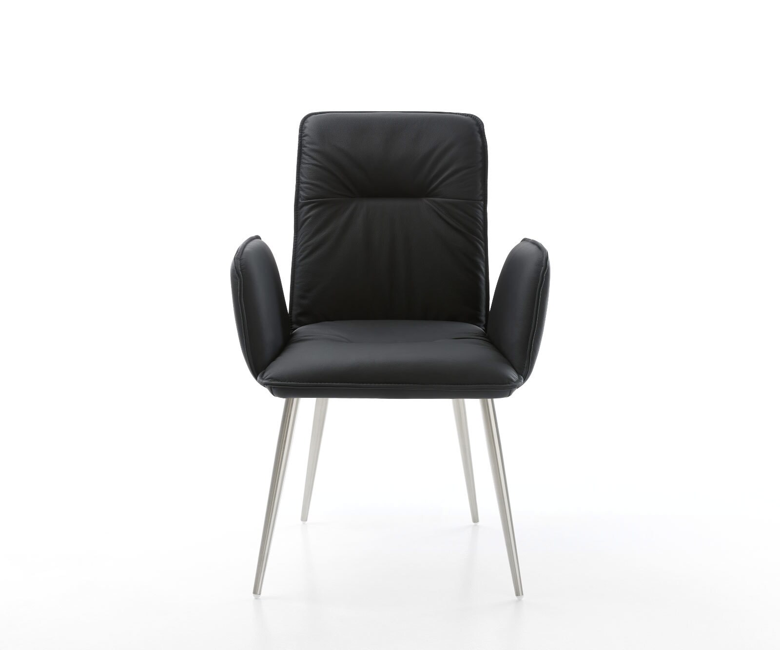 Chaise-de-salle-à-manger Vinja-Flex cuir de vache noir 4 pieds coniques acier inoxydable brossé 1 Chaise-de-salle-à-manger Vinja-Flex cuir de vache noir 4 pieds coniques acier inoxydable brossé 1