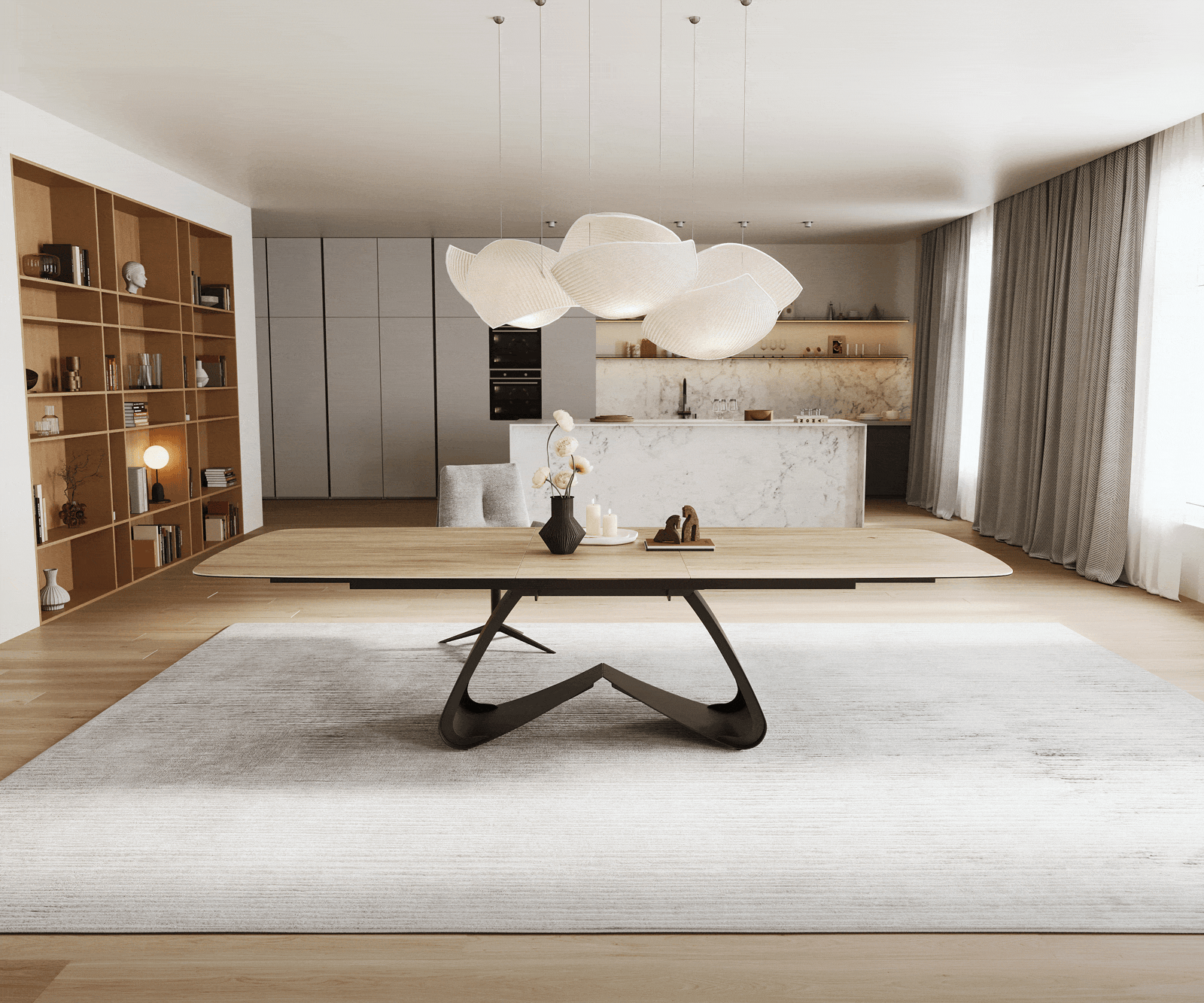Table à manger Edge Boot 240-300x120 cm Céramique Laminam® Sabbia Eichefarbig piètement en W Noir extensible 2