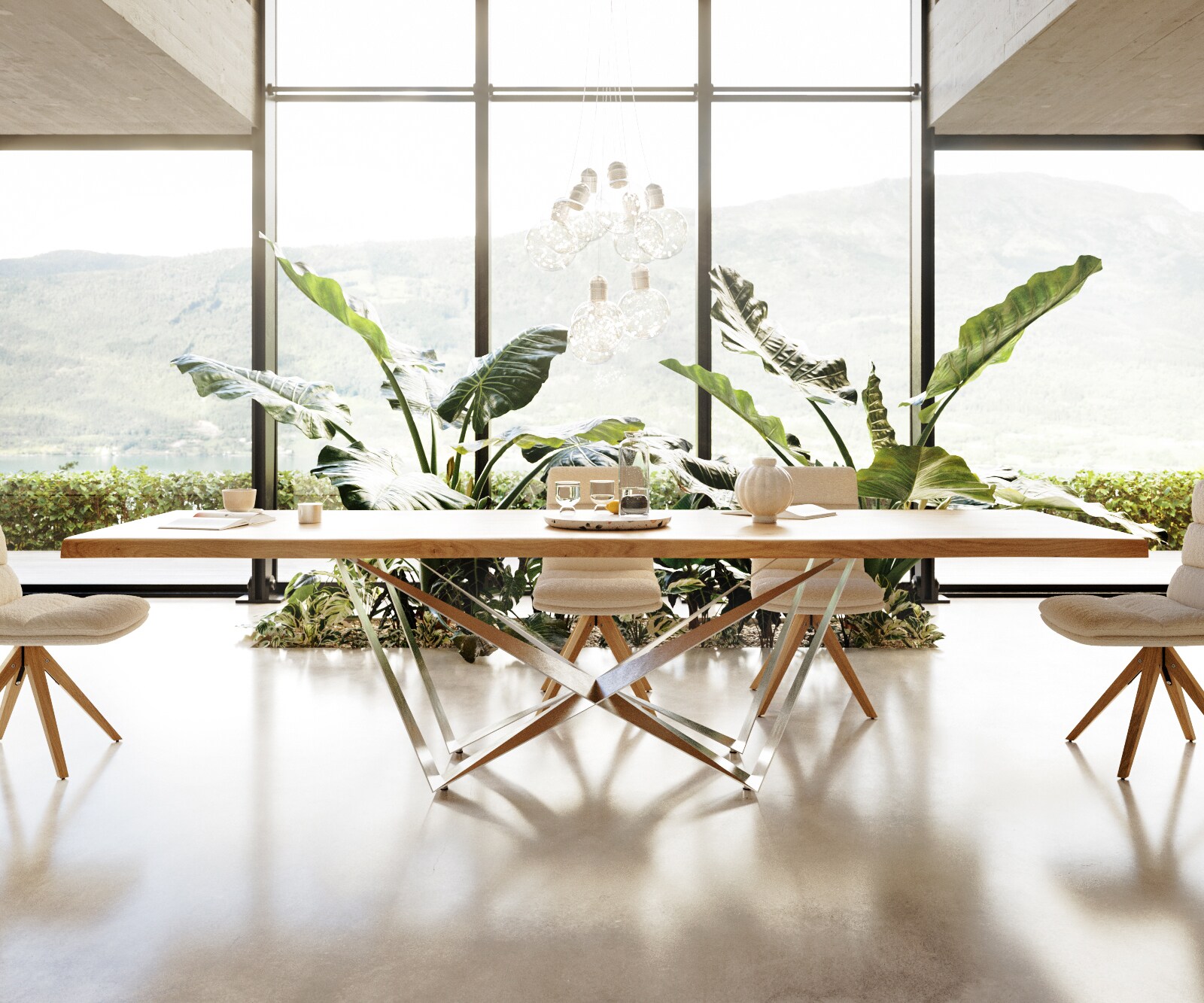 Table à manger Edge 300x100 chêne nature Spider acier plat acier inoxydable Live-Edge 4