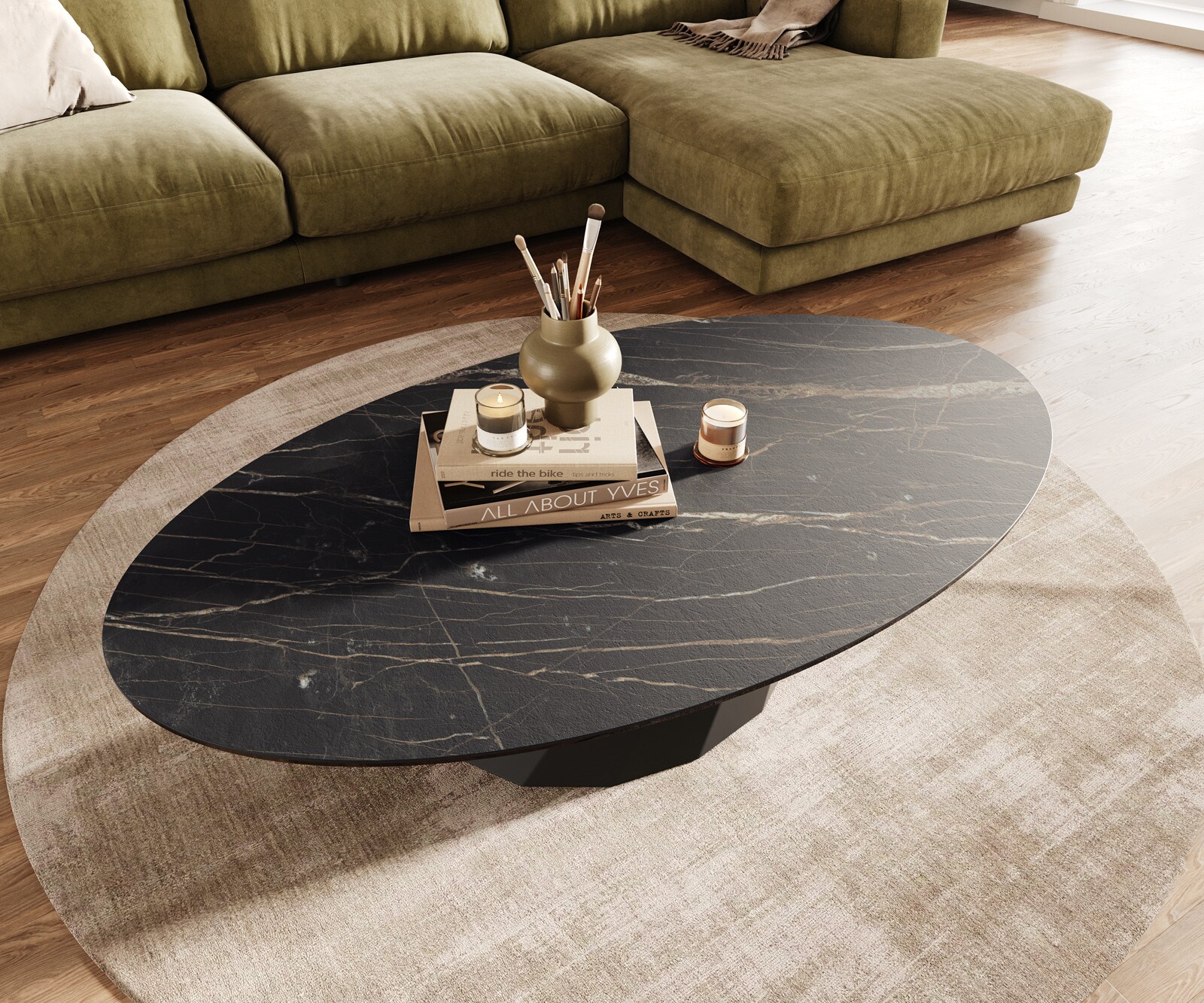 Table basse Edge Oval 140x80 cm céramique Laminam® Noir Desir brun Parabi métal noir 4