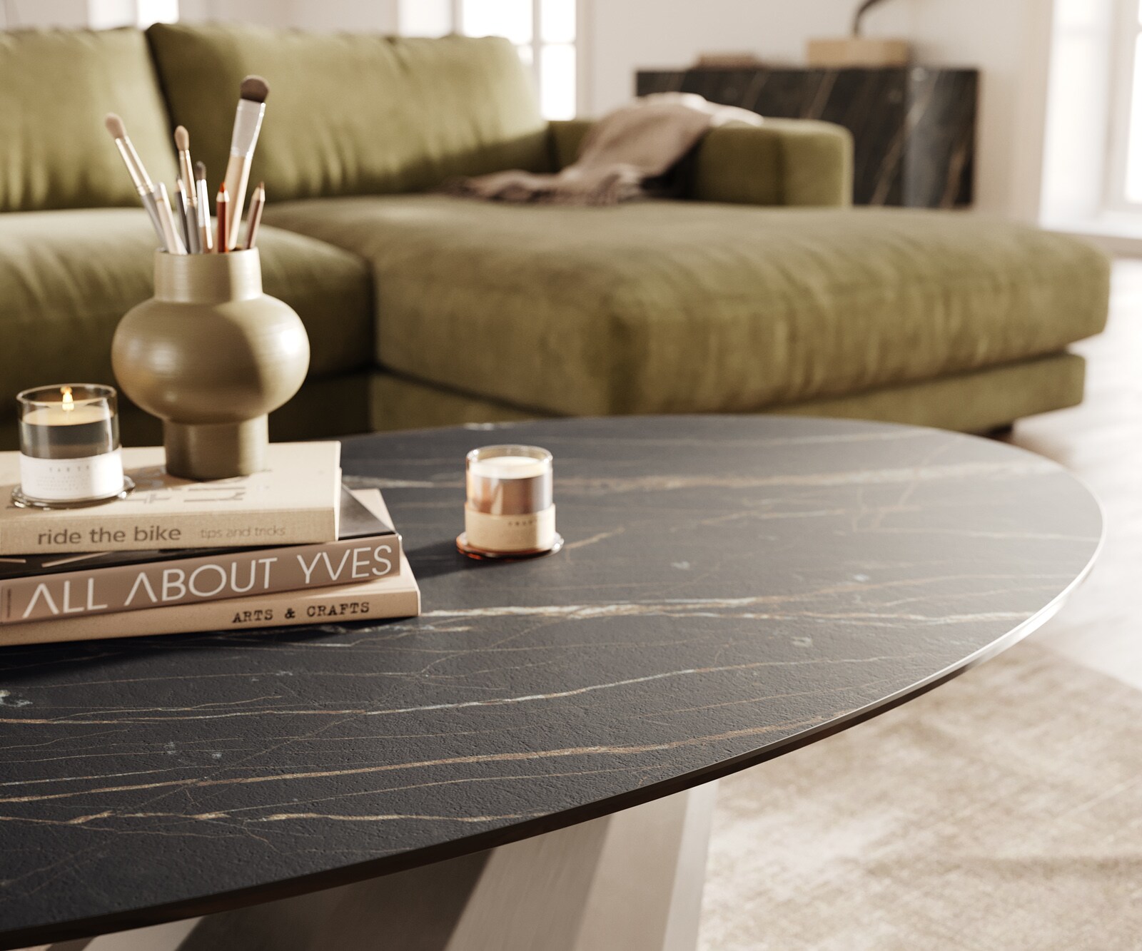 Table basse Edge Oval 140x80 cm céramique Laminam® Noir Desir brun Parabi acier inoxydable brossé 6