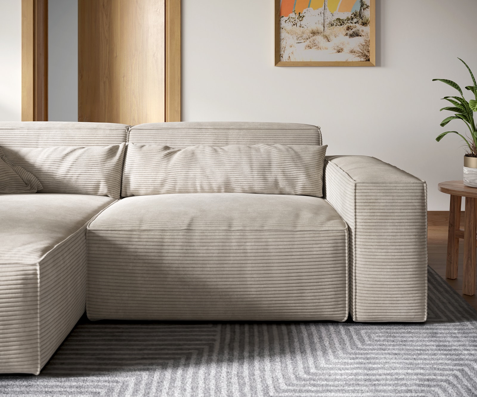 Canapé d'angle Sirpio XL 270x170 cm Velours côtelé Beige Recamiere variable avec Tabouret 4 Canapé d'angle Sirpio XL 270x170 cm Velours côtelé Beige Recamiere variable avec Tabouret 4