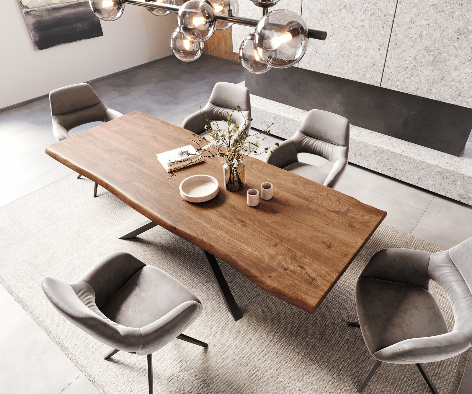 Table à manger Edge 260x100 XL acacia marron cadre croisé rectangle noir Live-Edge 3