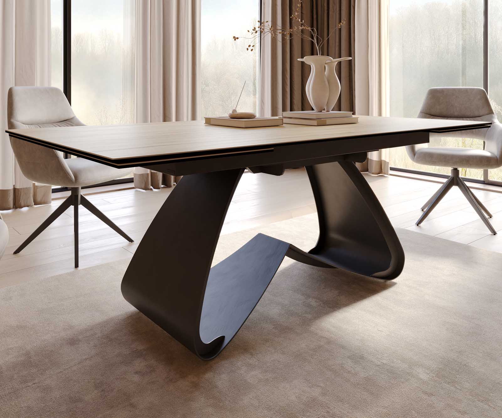 Table à manger Edge 200-300x100 céramique Laminam® Sabbia couleur chêne cadre en W noir extensible 5