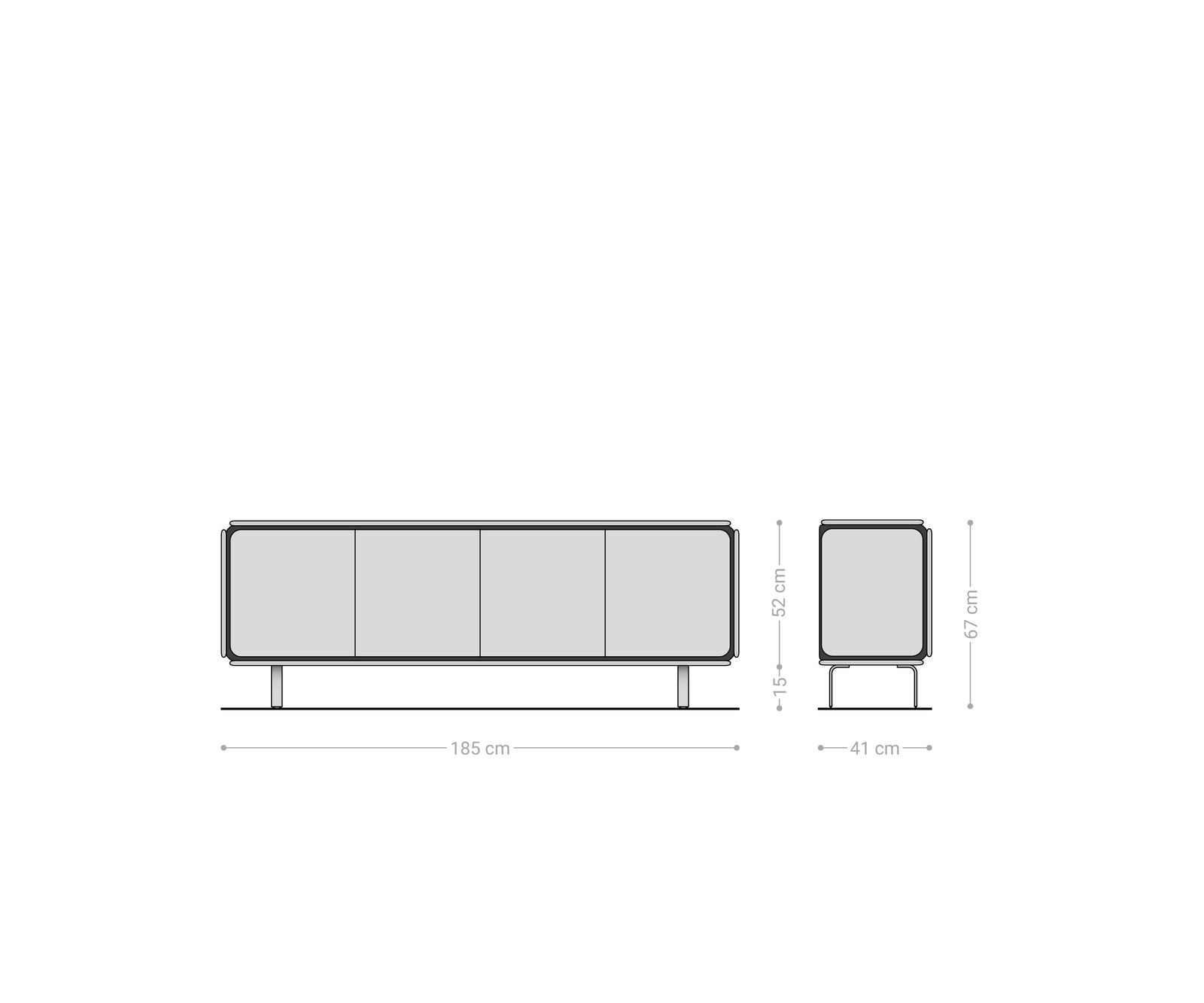 Buffet Giacinto 180 cm orme naturel 4 portes pied en L noir 6 Buffet Giacinto 180 cm orme naturel 4 portes pied en L noir 6