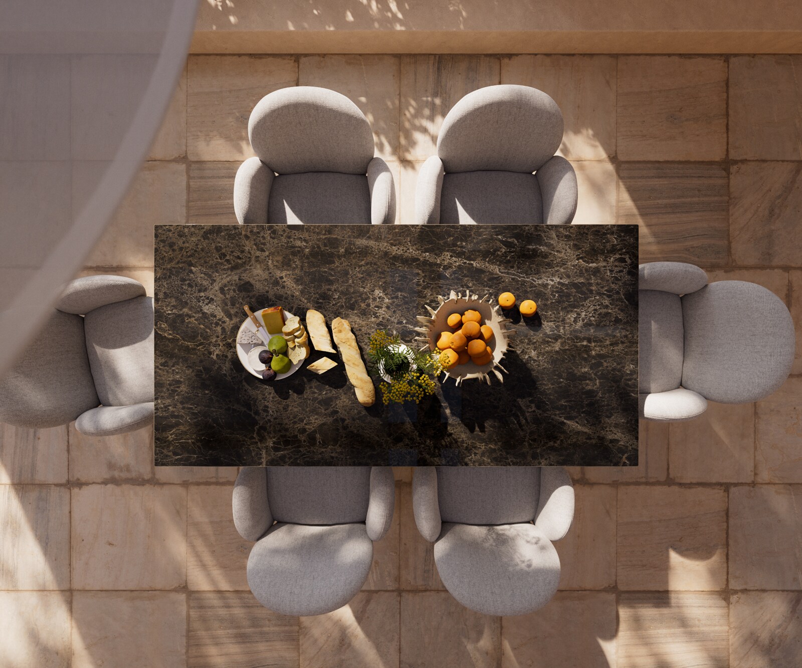 Table d’extérieur Edge 200x100 cm céramique Laminam® Emperador Extra Lucidato brun foncé piètement croisé rectangulaire noir 5