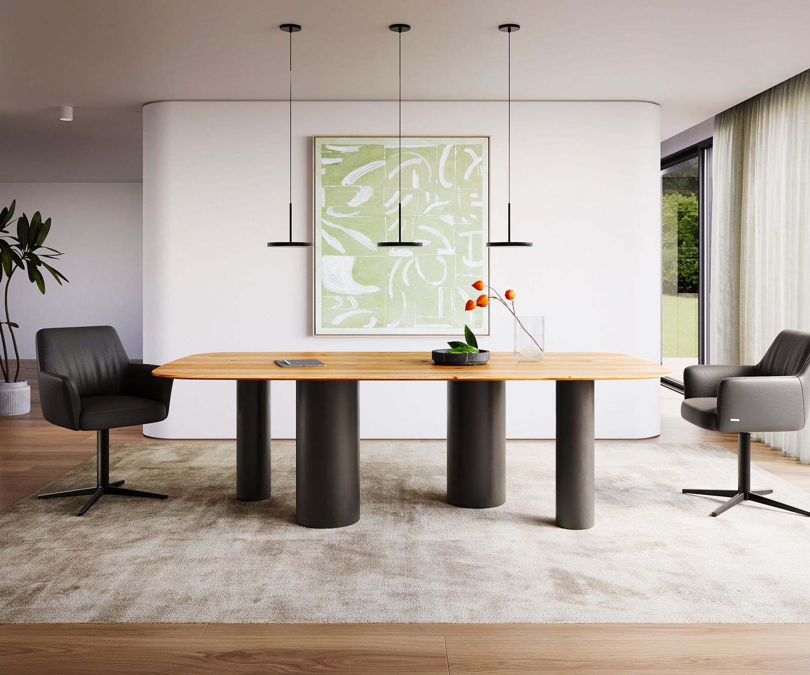 Table à manger Edge Boot 240x120x2,5-3 chêne naturee Pilier métal noir bord suisse 1 Table à manger Edge Boot 240x120x2,5-3 chêne naturee Pilier métal noir bord suisse 1
