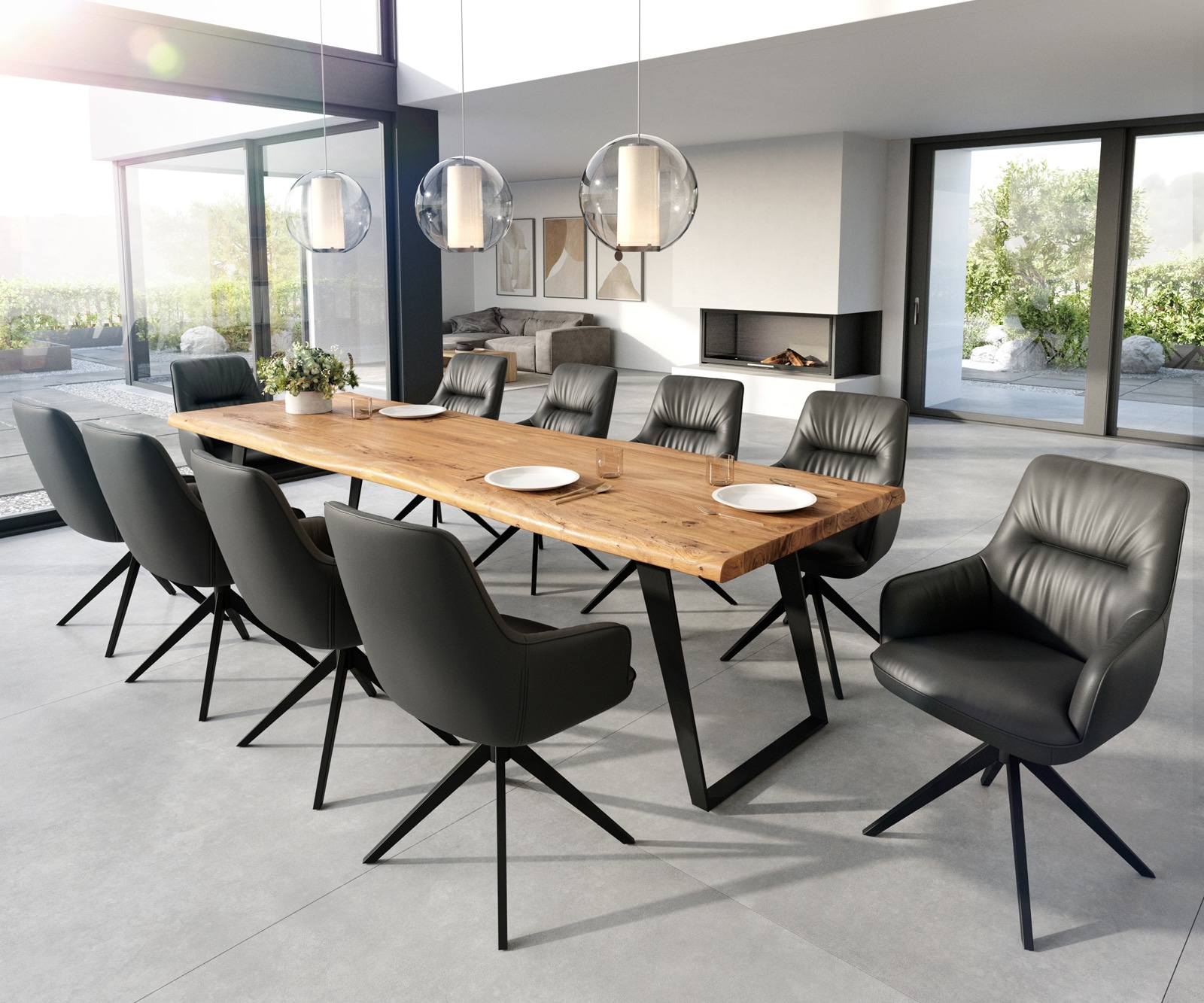 Chaise-de-salle-à-manger Zelia-Flex avec accoudoirs cuir de vache noir pied croisé large noir ressorts ensachés 3 Chaise-de-salle-à-manger Zelia-Flex avec accoudoirs cuir de vache noir pied croisé large noir ressorts ensachés 3